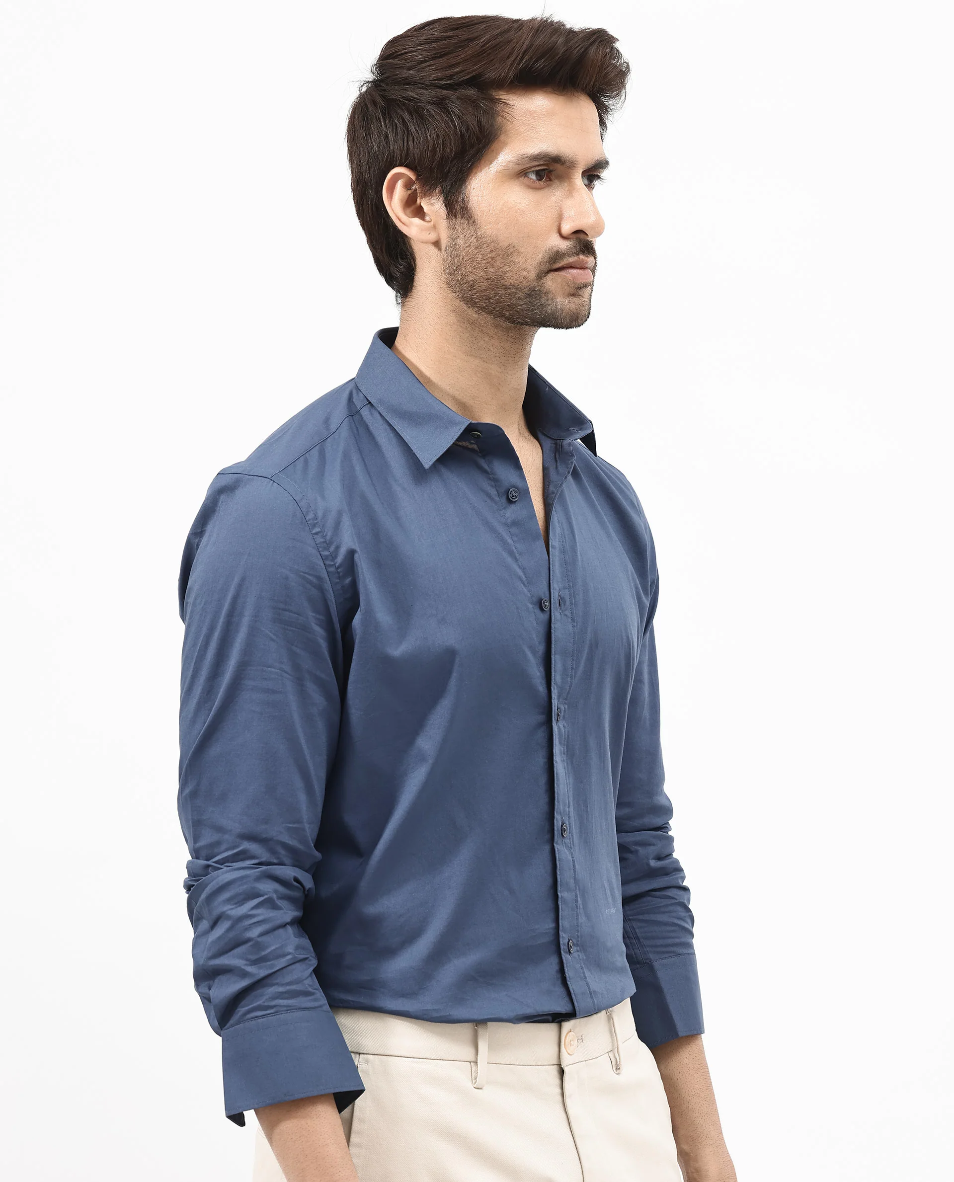 Rare Rabbit Men's Fullsleen Dark Blue Cotton Plain Regular Fit Full Sleeve Collared Shirt - Image 8