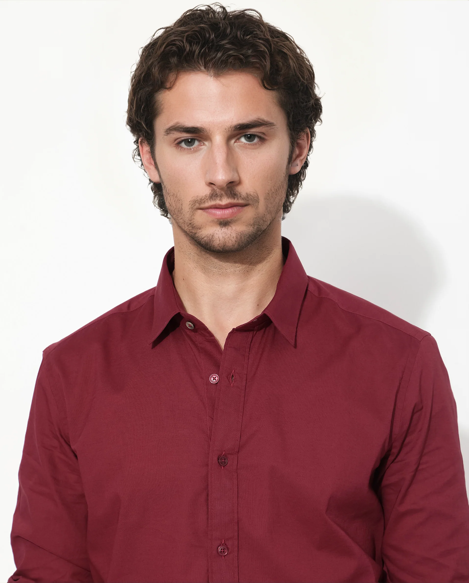 Rare Rabbit Men's Fullsleen Dark Red Cotton Plain Regular Fit Full Sleeve Collared Shirt - Image 4