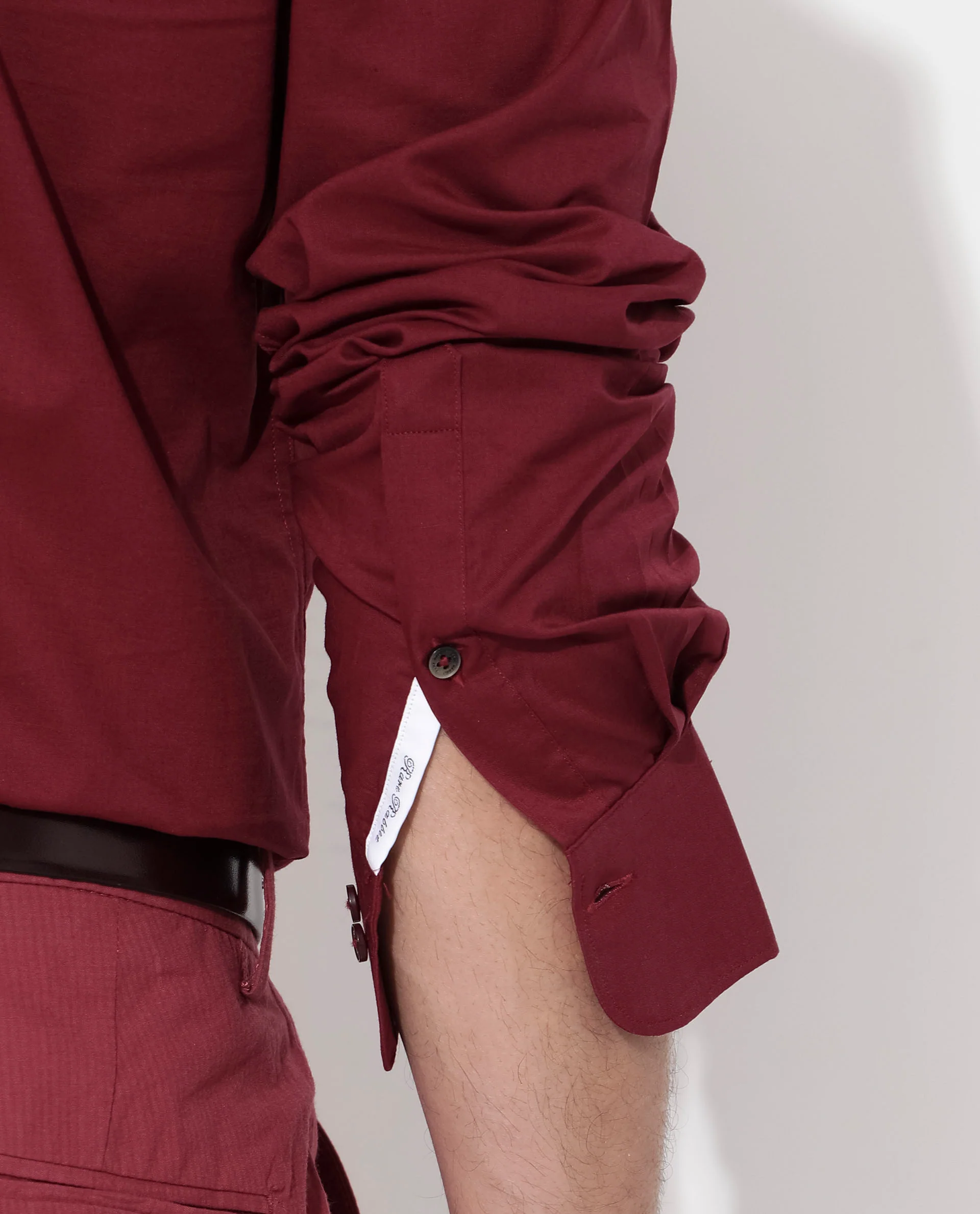 Rare Rabbit Men's Fullsleen Dark Red Cotton Plain Regular Fit Full Sleeve Collared Shirt - Image 5