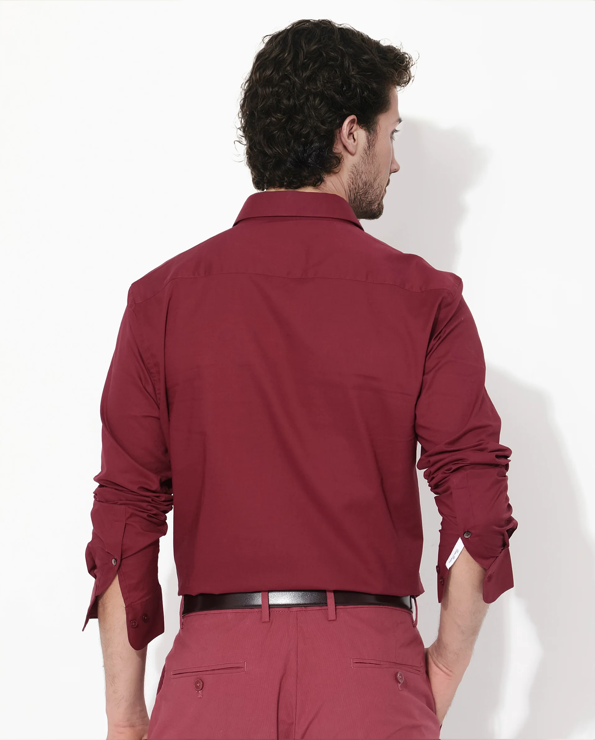Rare Rabbit Men's Fullsleen Dark Red Cotton Plain Regular Fit Full Sleeve Collared Shirt - Image 7