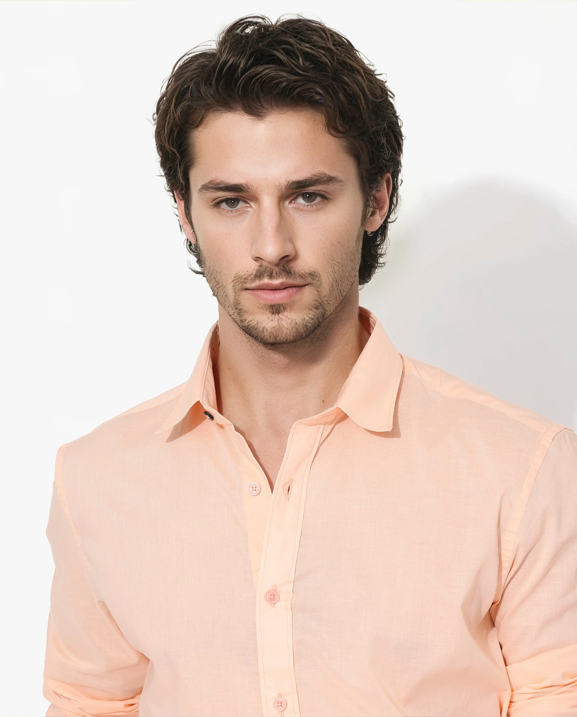 Rare Rabbit Men's Fullsleen Pastel Orange Cotton Plain Regular Fit Full Sleeve Collared Shirt - Image 4
