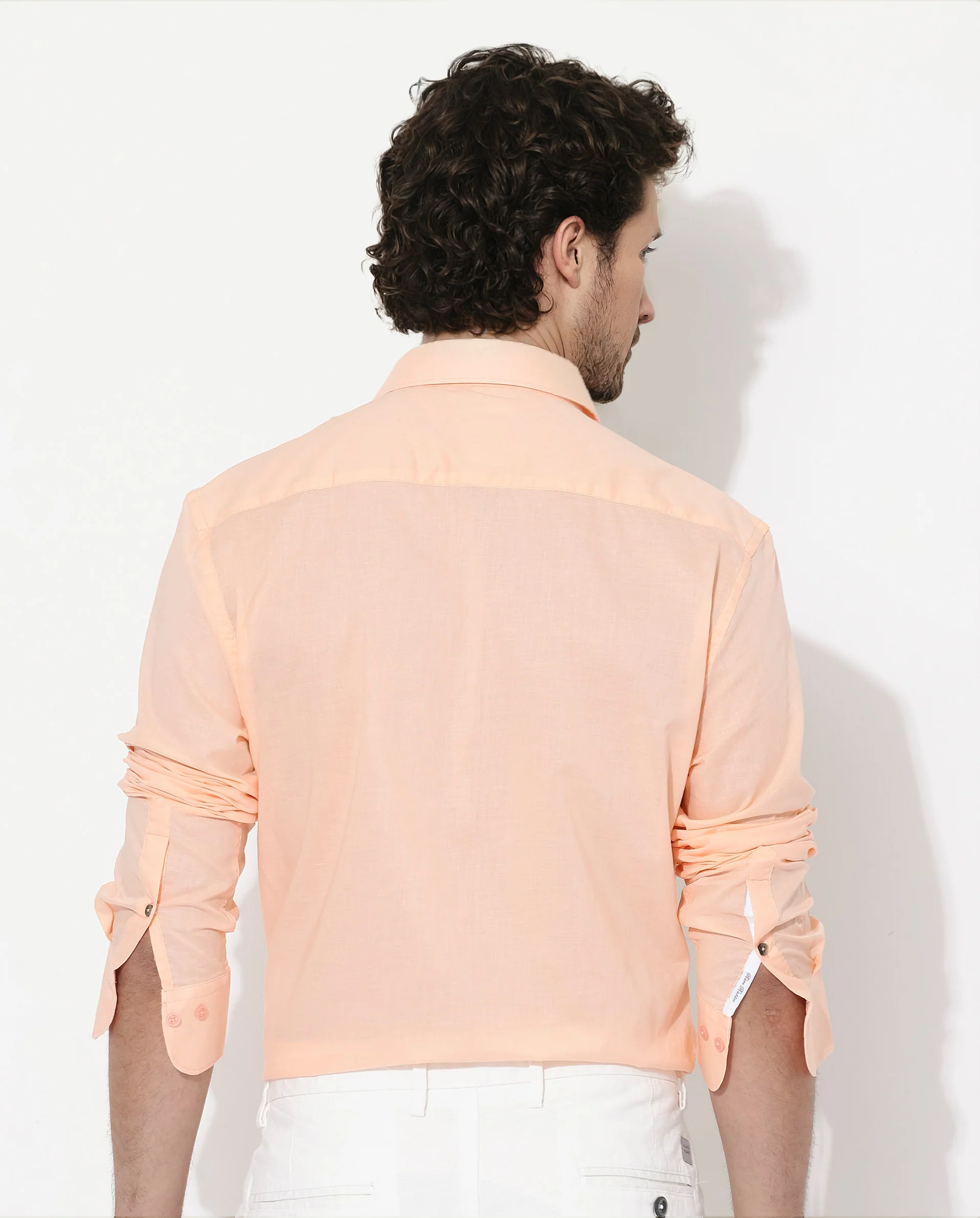 Rare Rabbit Men's Fullsleen Pastel Orange Cotton Plain Regular Fit Full Sleeve Collared Shirt - Image 7