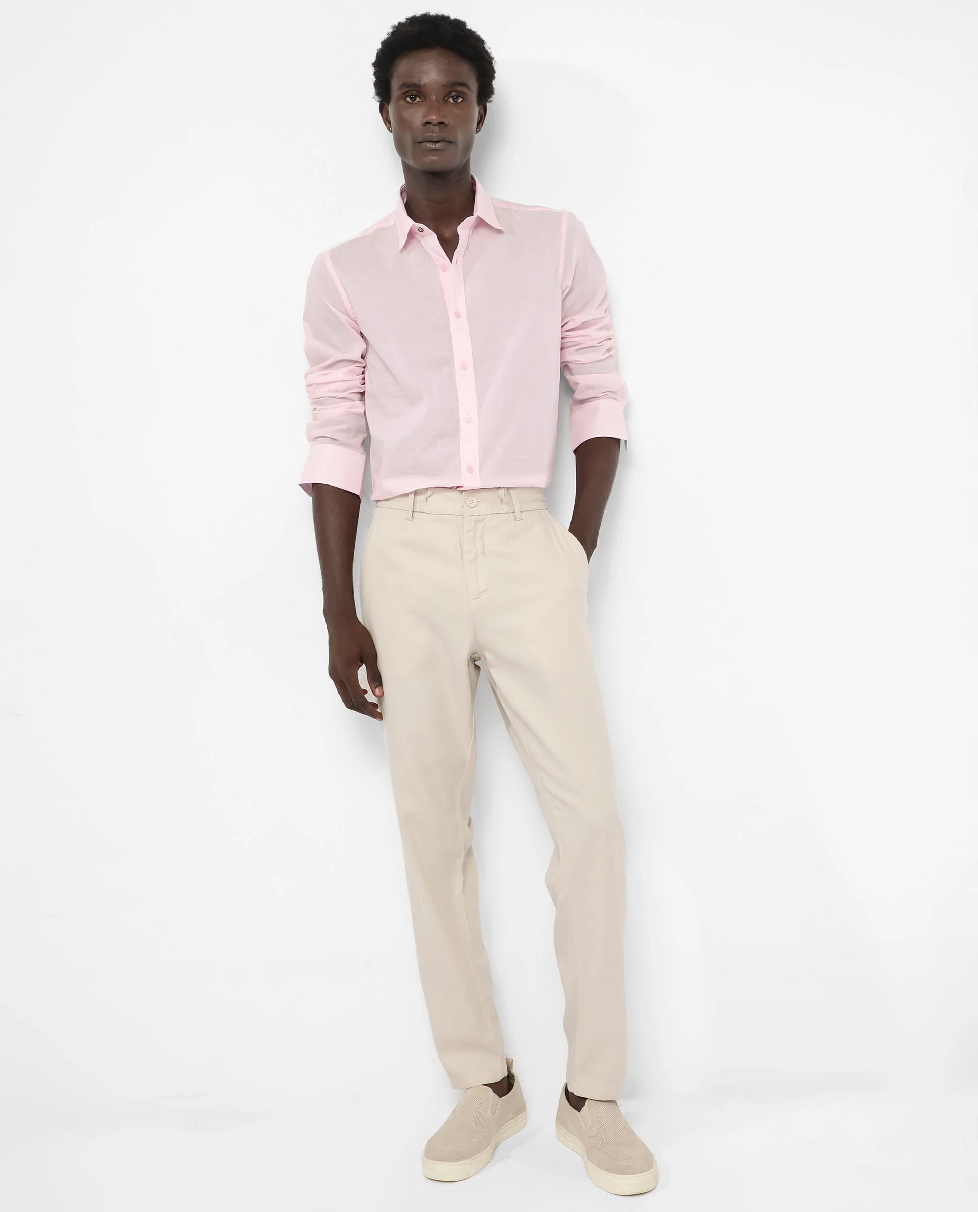 Rare Rabbit Men's Fullsleen Pastel Pink Cotton Plain Regular Fit Full Sleeve Collared Shirt - Image 2