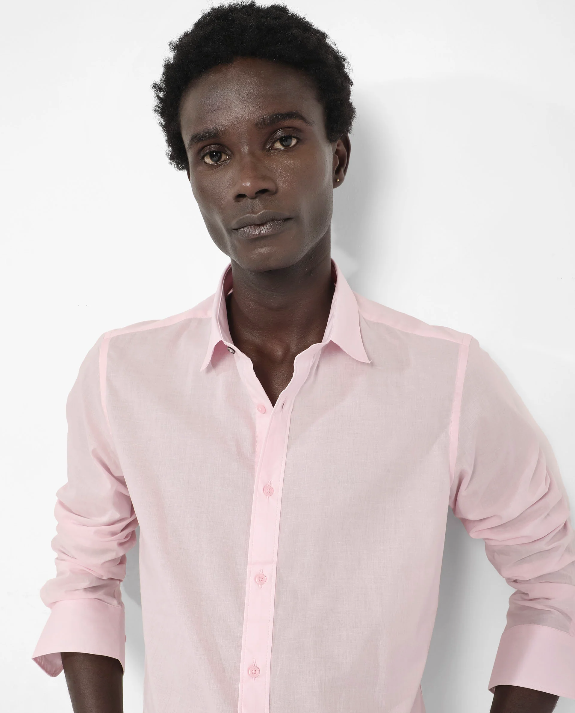 Rare Rabbit Men's Fullsleen Pastel Pink Cotton Plain Regular Fit Full Sleeve Collared Shirt - Image 4