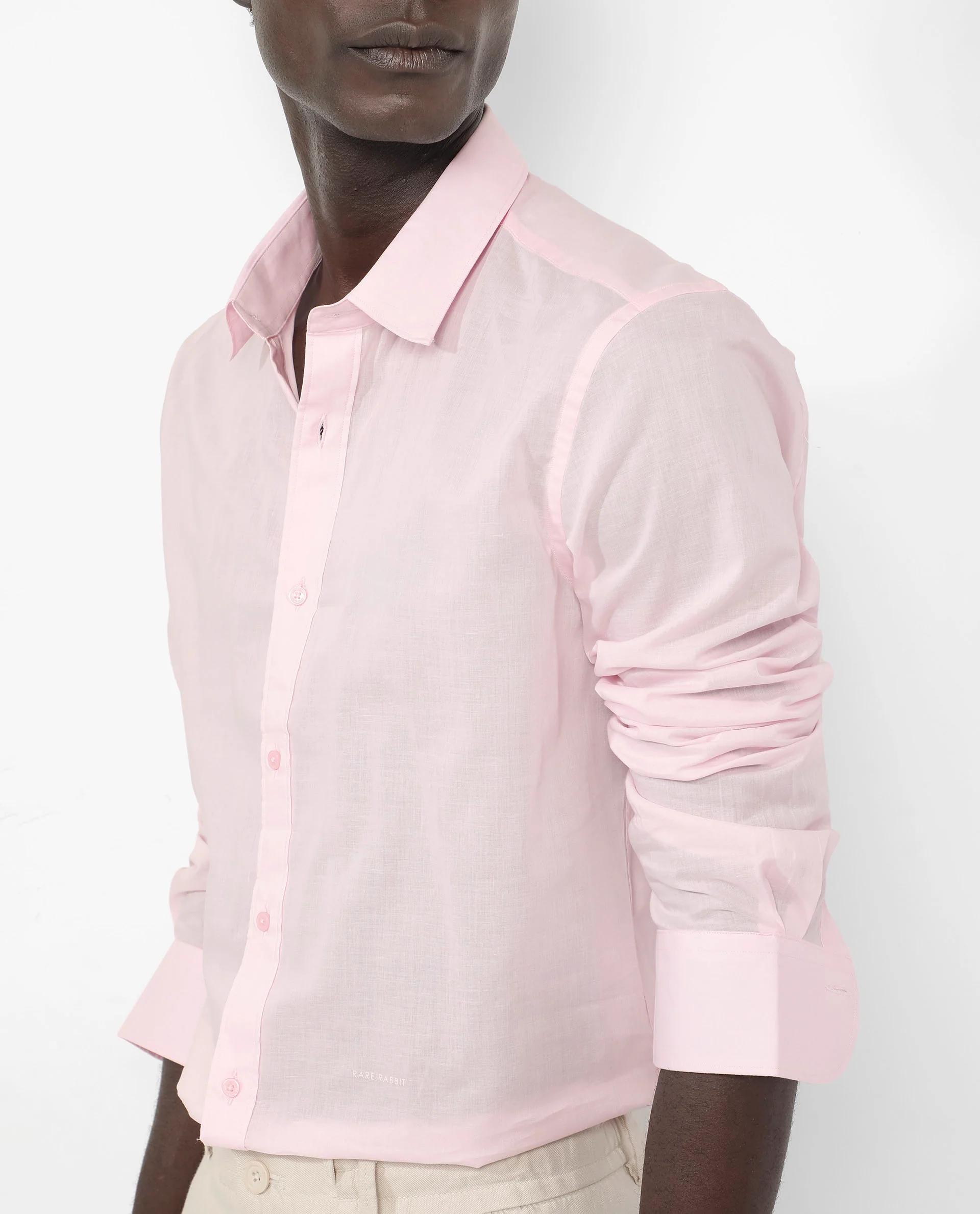 Rare Rabbit Men's Fullsleen Pastel Pink Cotton Plain Regular Fit Full Sleeve Collared Shirt - Image 6