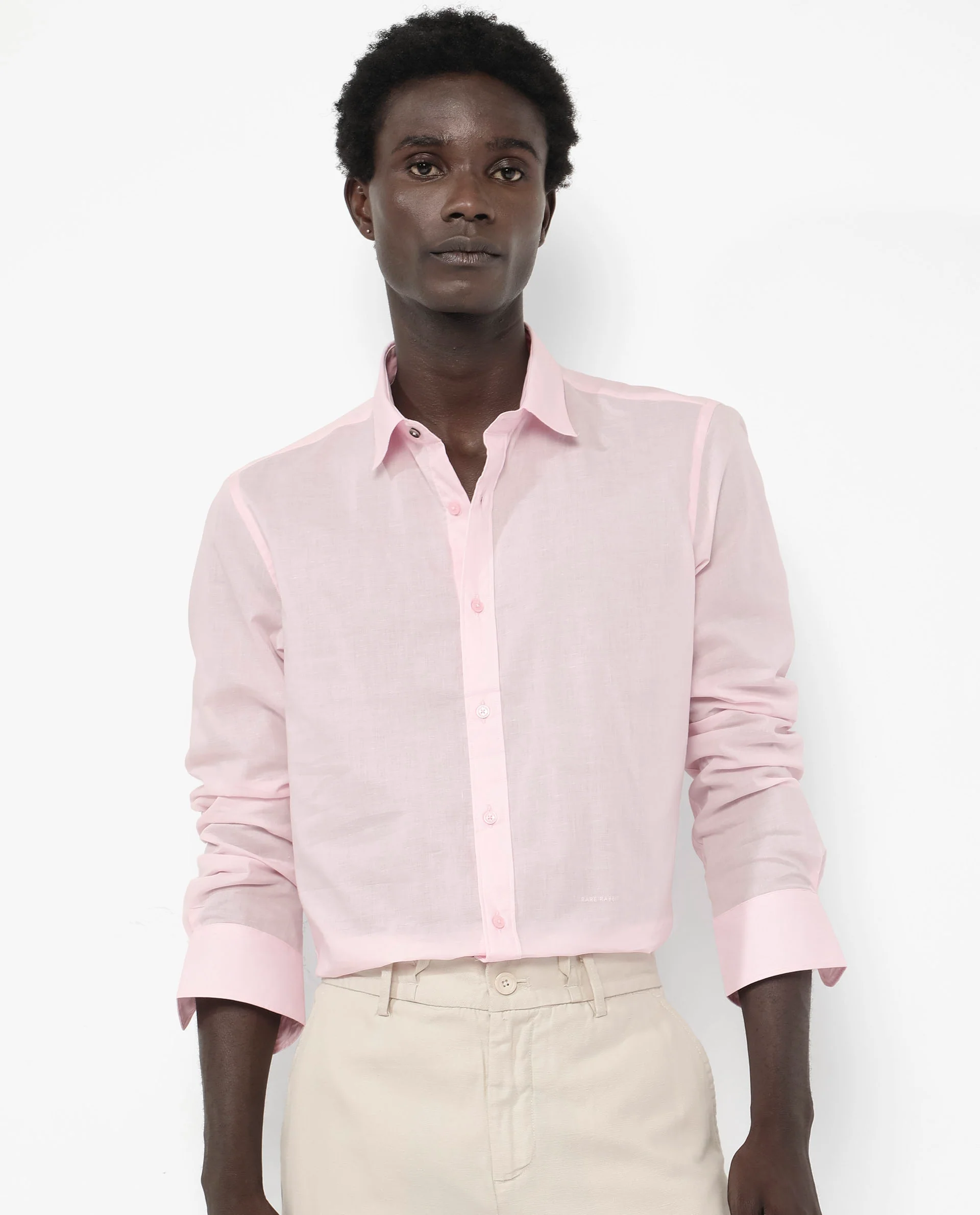 Rare Rabbit Men's Fullsleen Pastel Pink Cotton Plain Regular Fit Full Sleeve Collared Shirt - Image 7