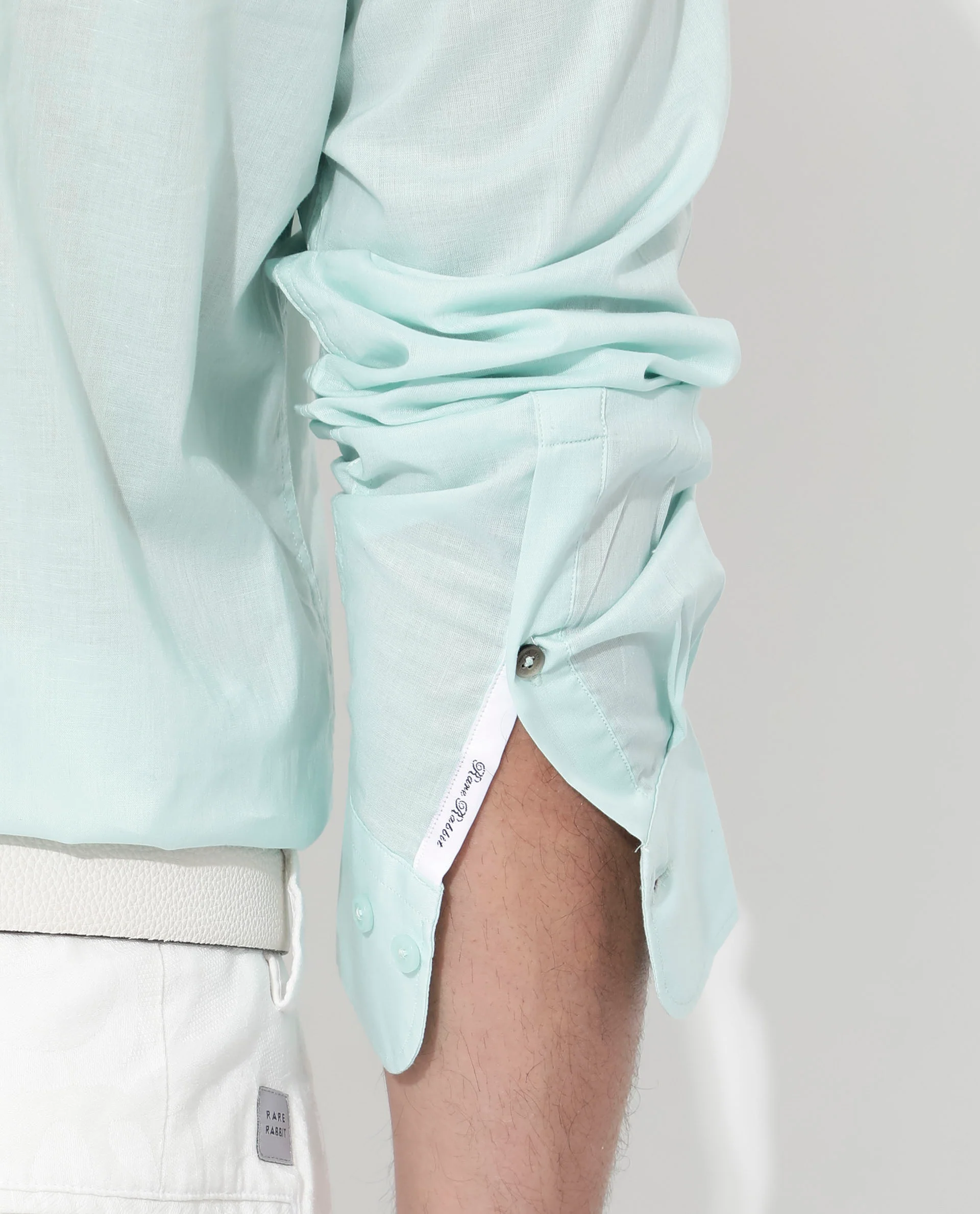 Rare Rabbit Men's Fullsleen Pastel Turq Cotton Plain Regular Fit Full Sleeve Collared Shirt - Image 5