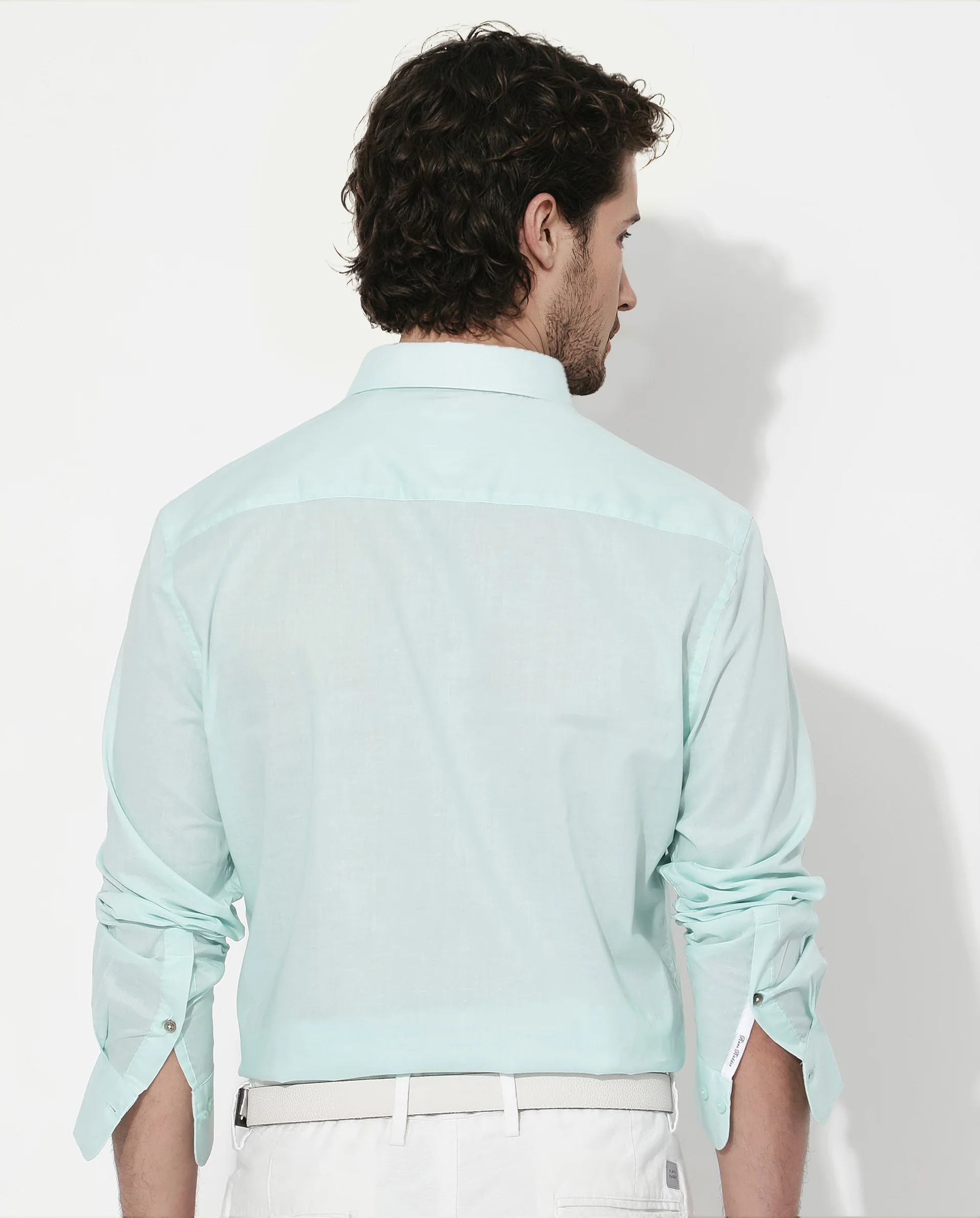 Rare Rabbit Men's Fullsleen Pastel Turq Cotton Plain Regular Fit Full Sleeve Collared Shirt - Image 7