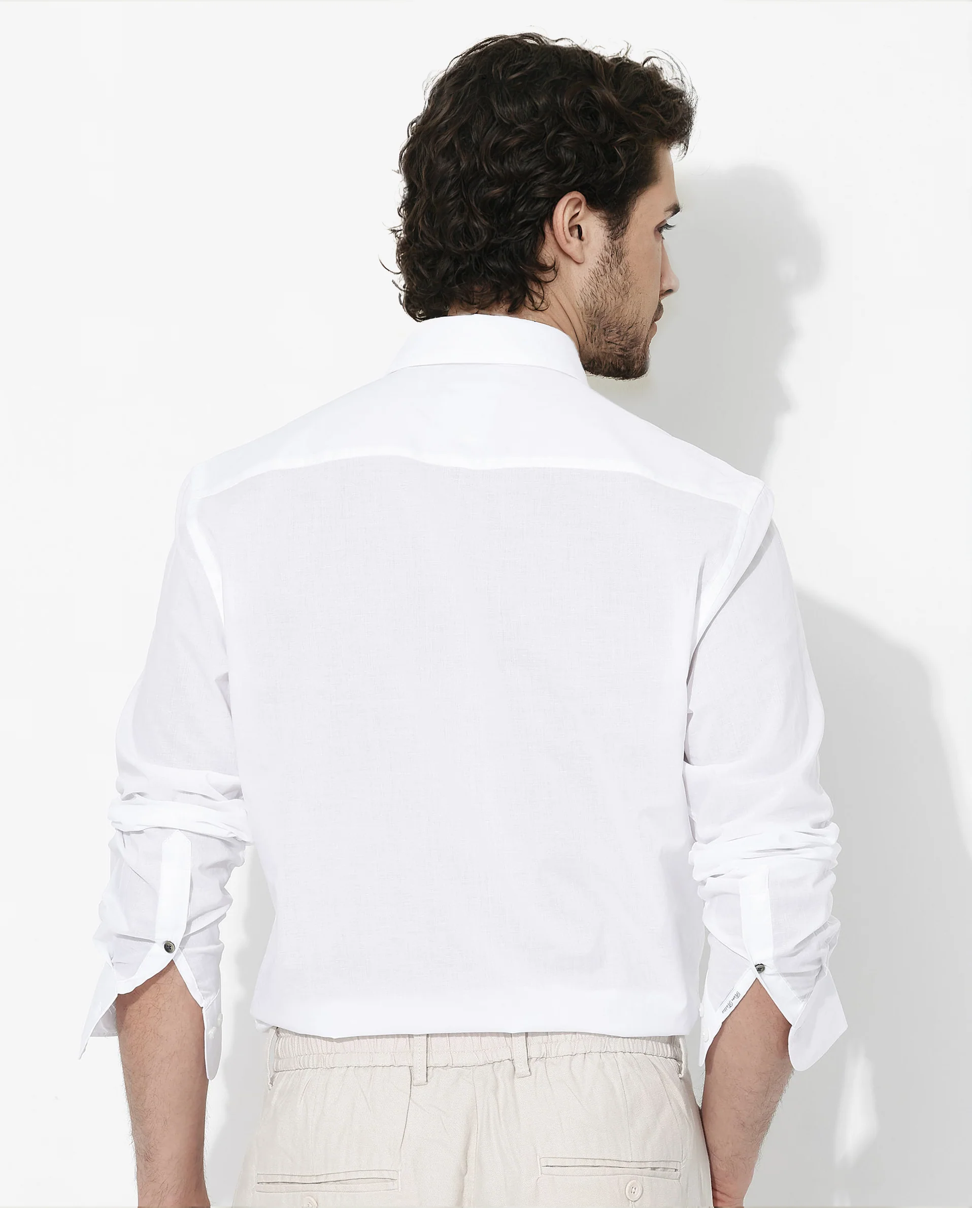 Rare Rabbit Men's Fullsleen White Cotton Plain Regular Fit Full Sleeve Collared Shirt - Image 8