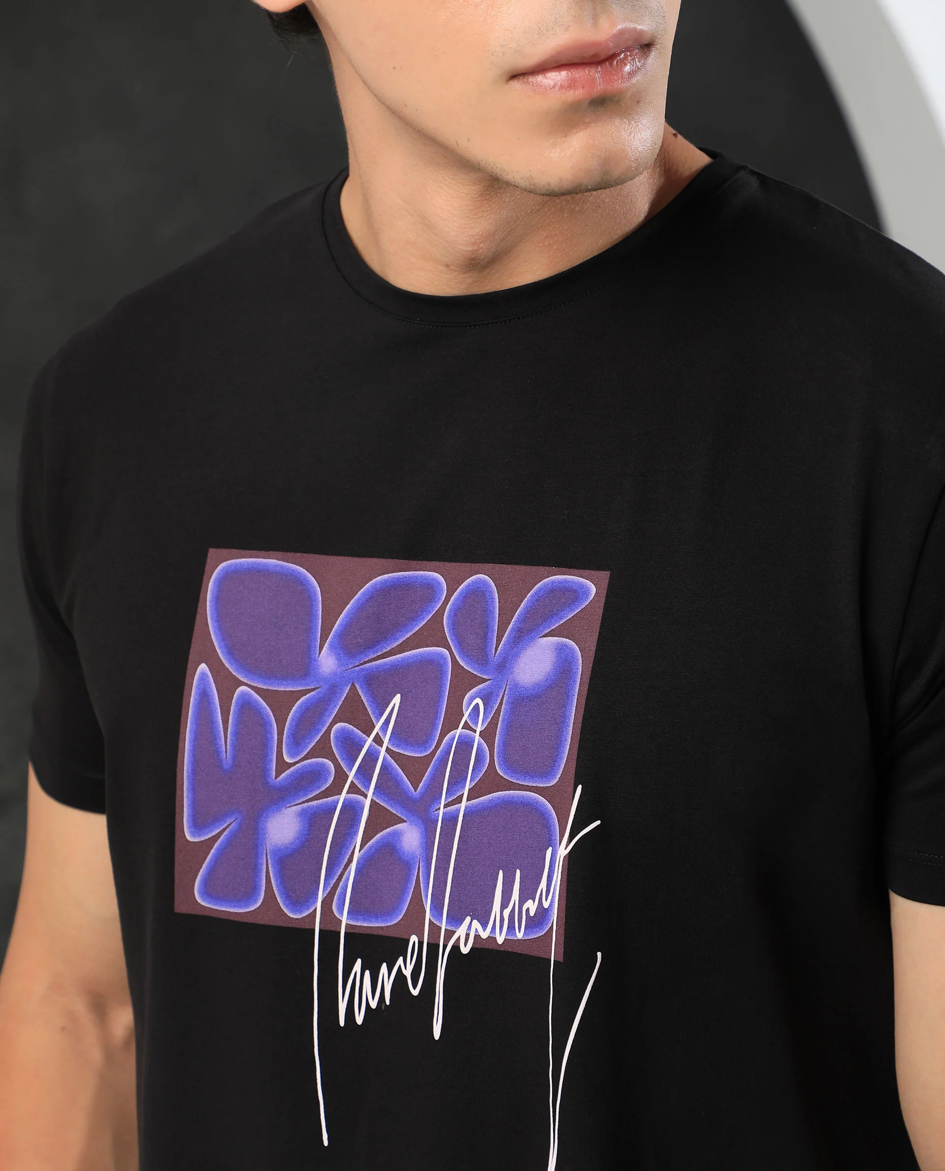 Rare Rabbit Men's Fulton Black Cotton Graphic Print Slim Fit Half Sleeve Crew Neck T-Shirt - Image 5