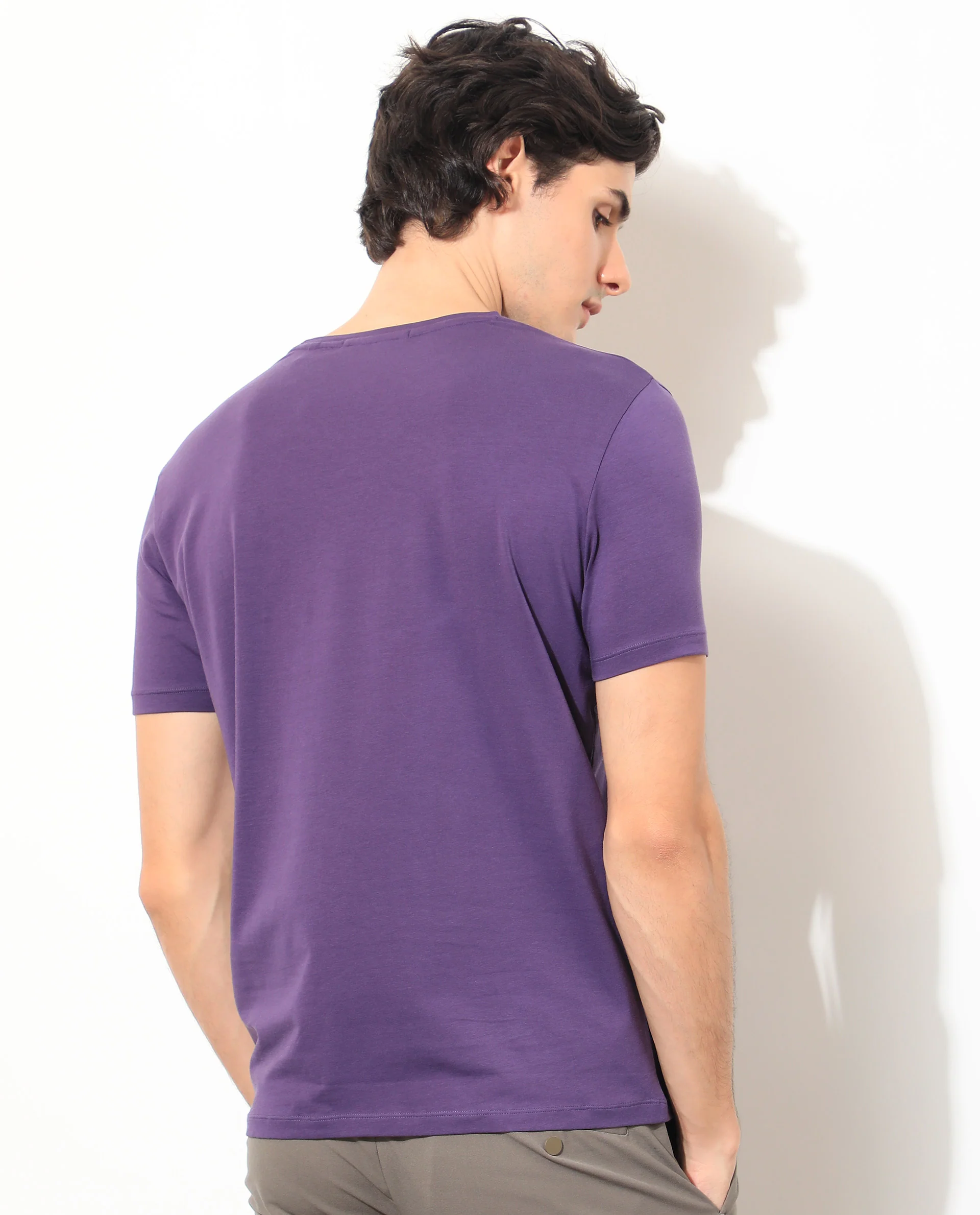 Rare Rabbit Men's Fulton Purple Cotton Graphic Print Slim Fit Half Sleeve Crew Neck T-Shirt - Image 10