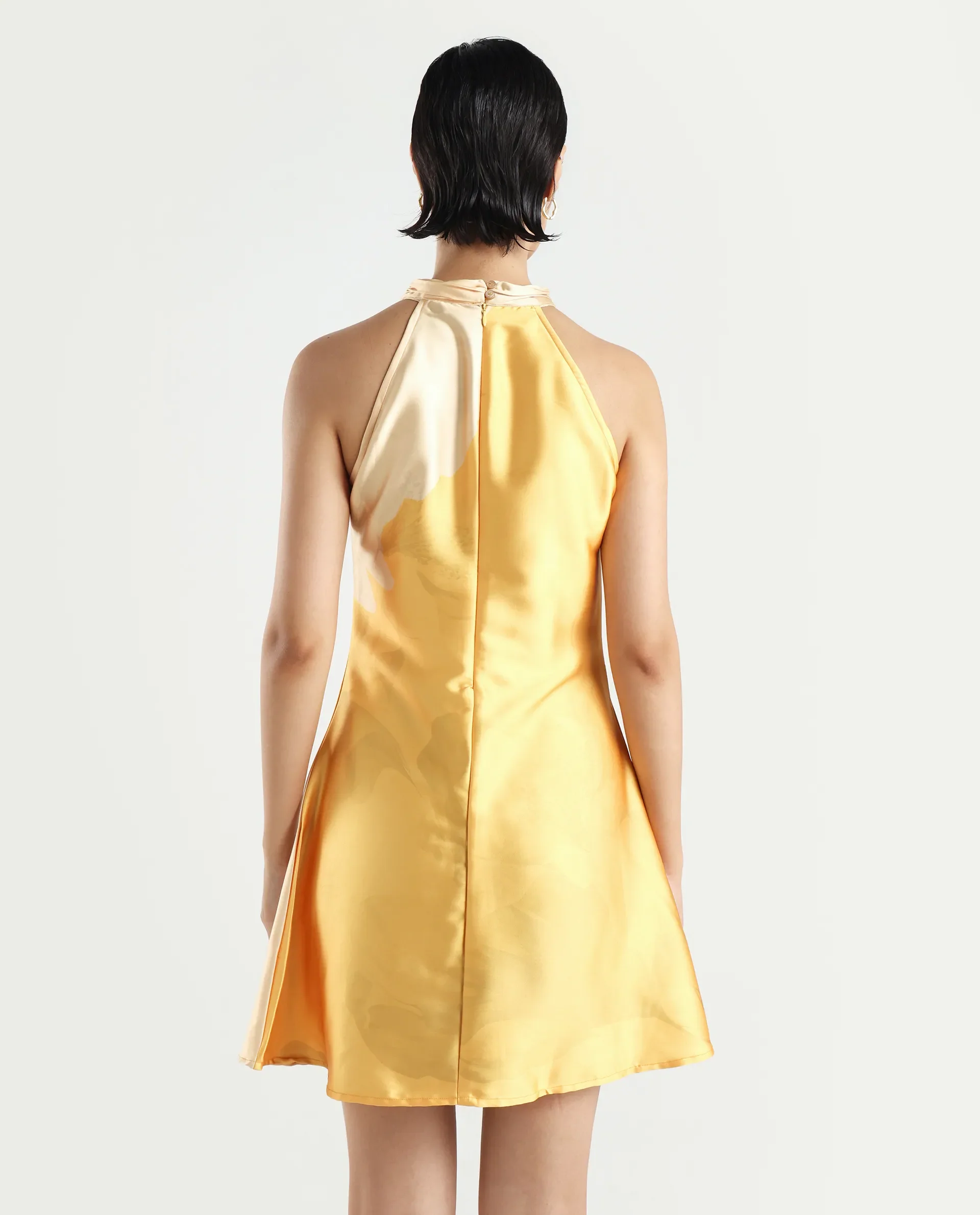Rareism Women's Fumero Yellow Polyester Halter Neck Floral Print Sleeveless Mini Straight Fit Dress - Image 8