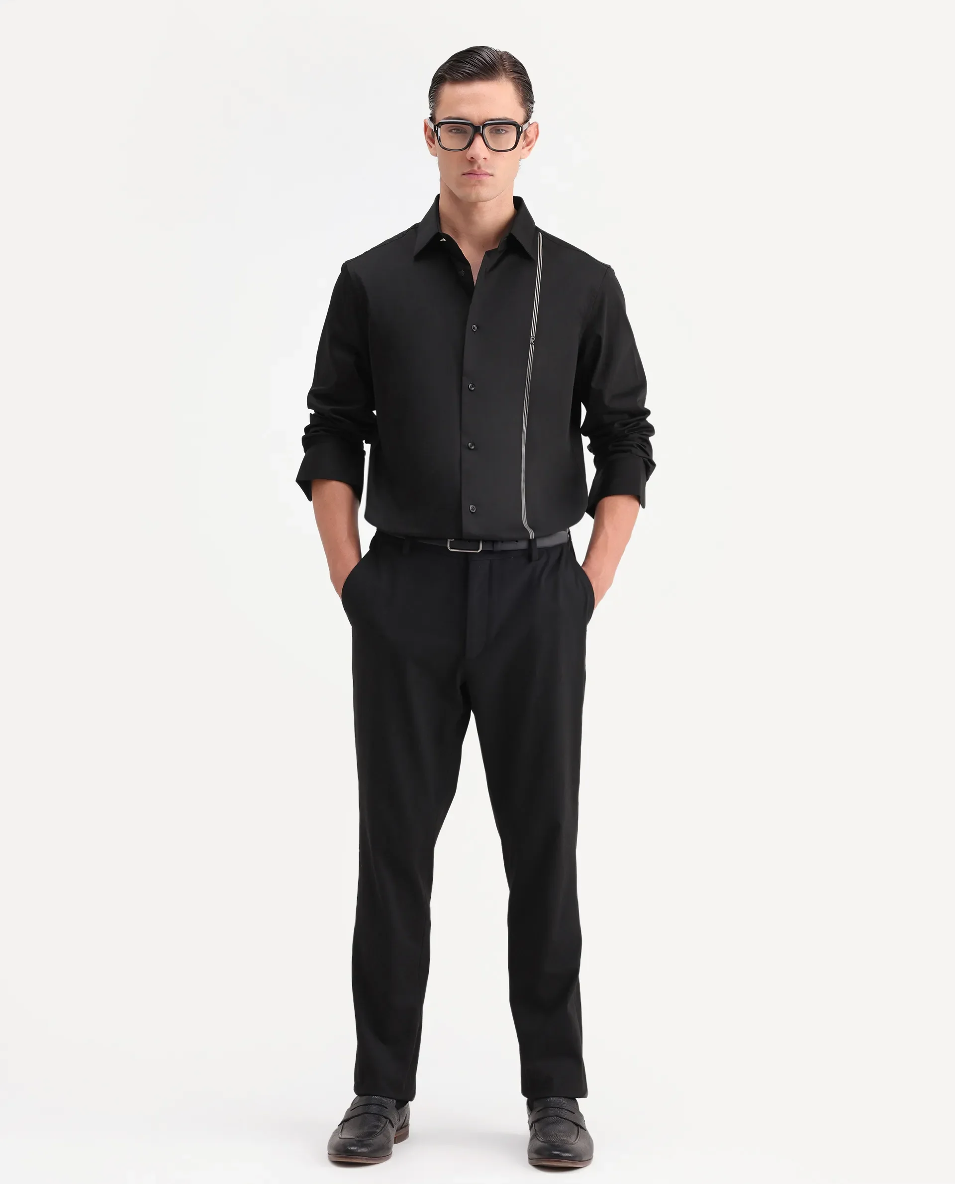 Rare Rabbit Men's Fump Black Cotton Jacquard Regular Fit Full Sleeve Collared Shirt - Image 2