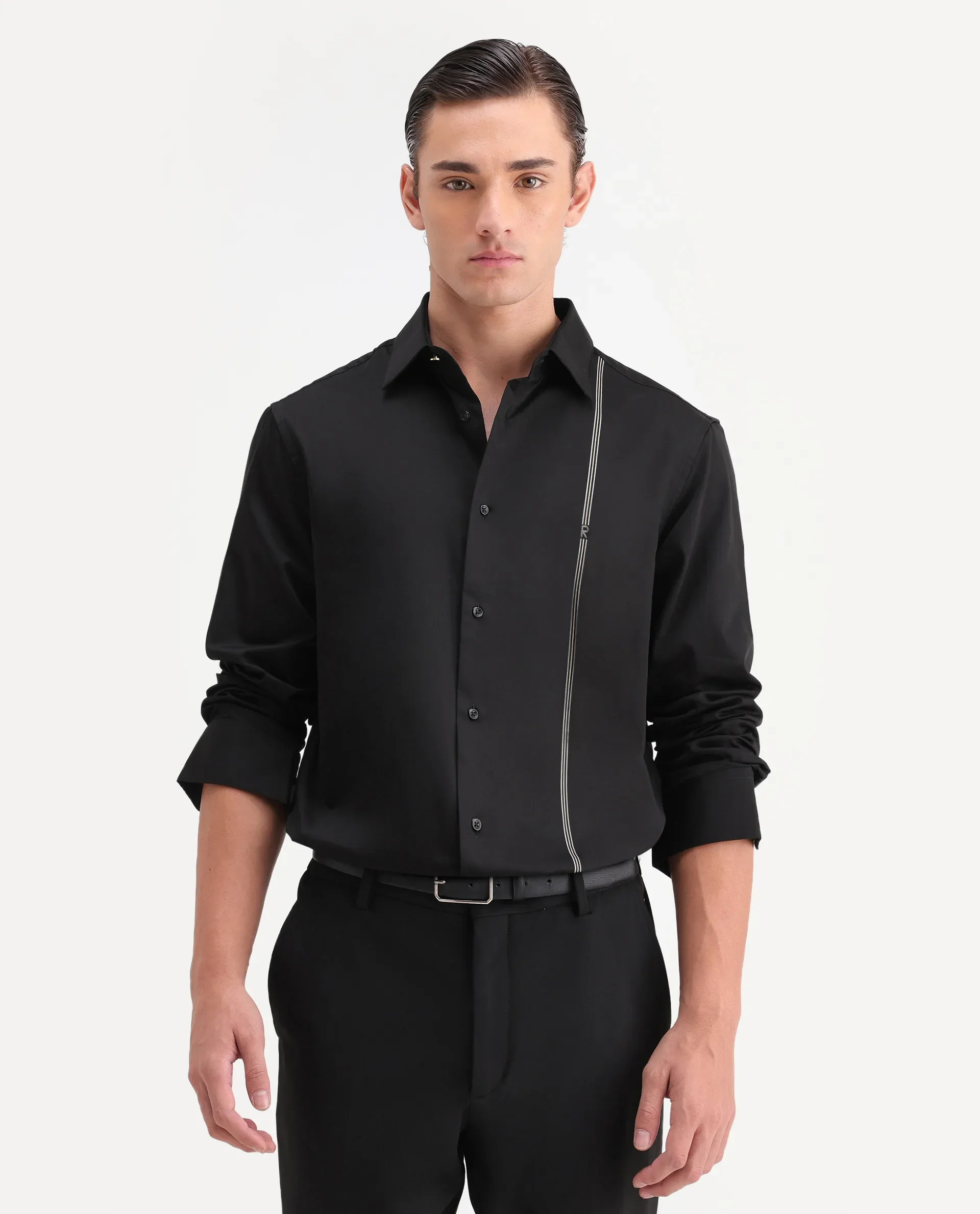 Rare Rabbit Men's Fump Black Cotton Jacquard Regular Fit Full Sleeve Collared Shirt - Image 4