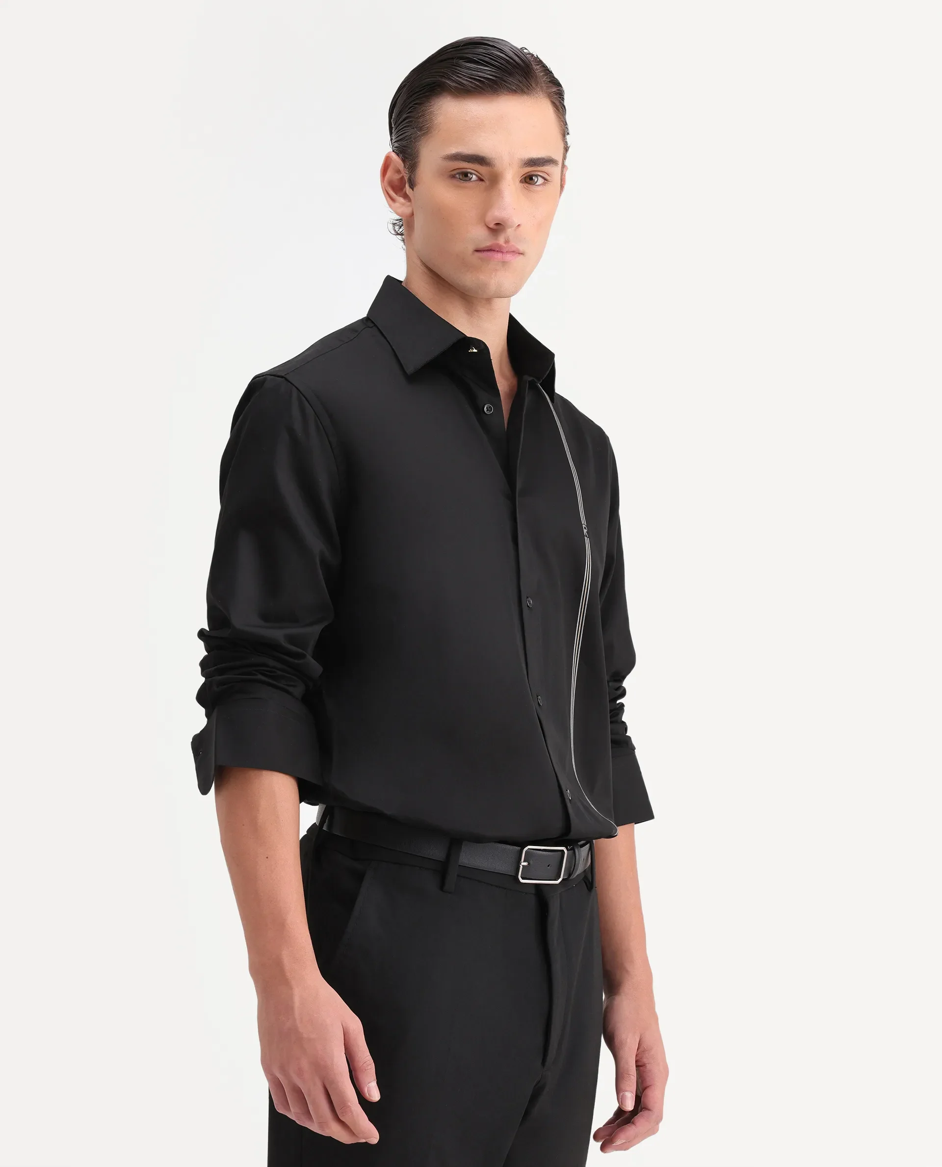 Rare Rabbit Men's Fump Black Cotton Jacquard Regular Fit Full Sleeve Collared Shirt - Image 5