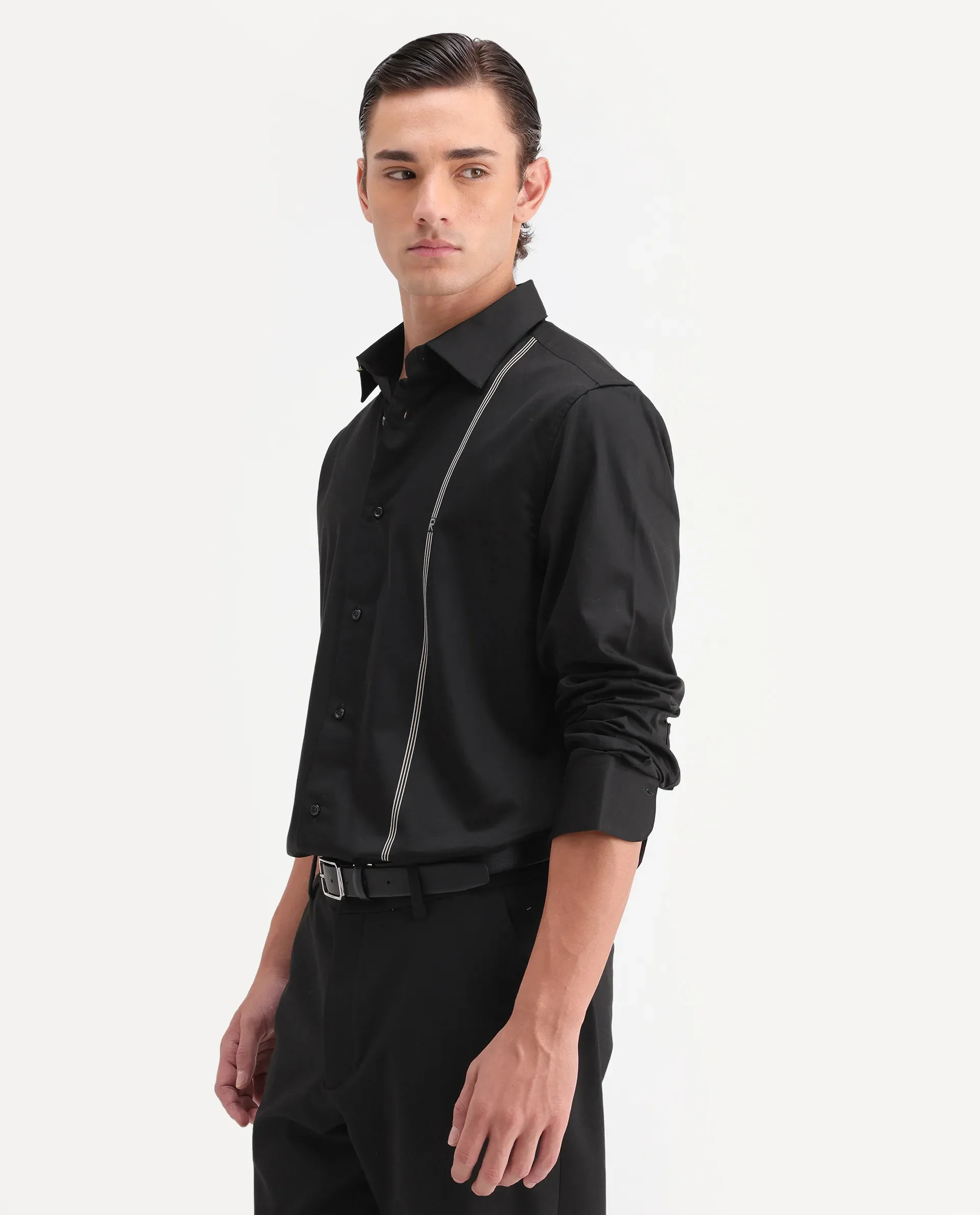Rare Rabbit Men's Fump Black Cotton Jacquard Regular Fit Full Sleeve Collared Shirt - Image 6