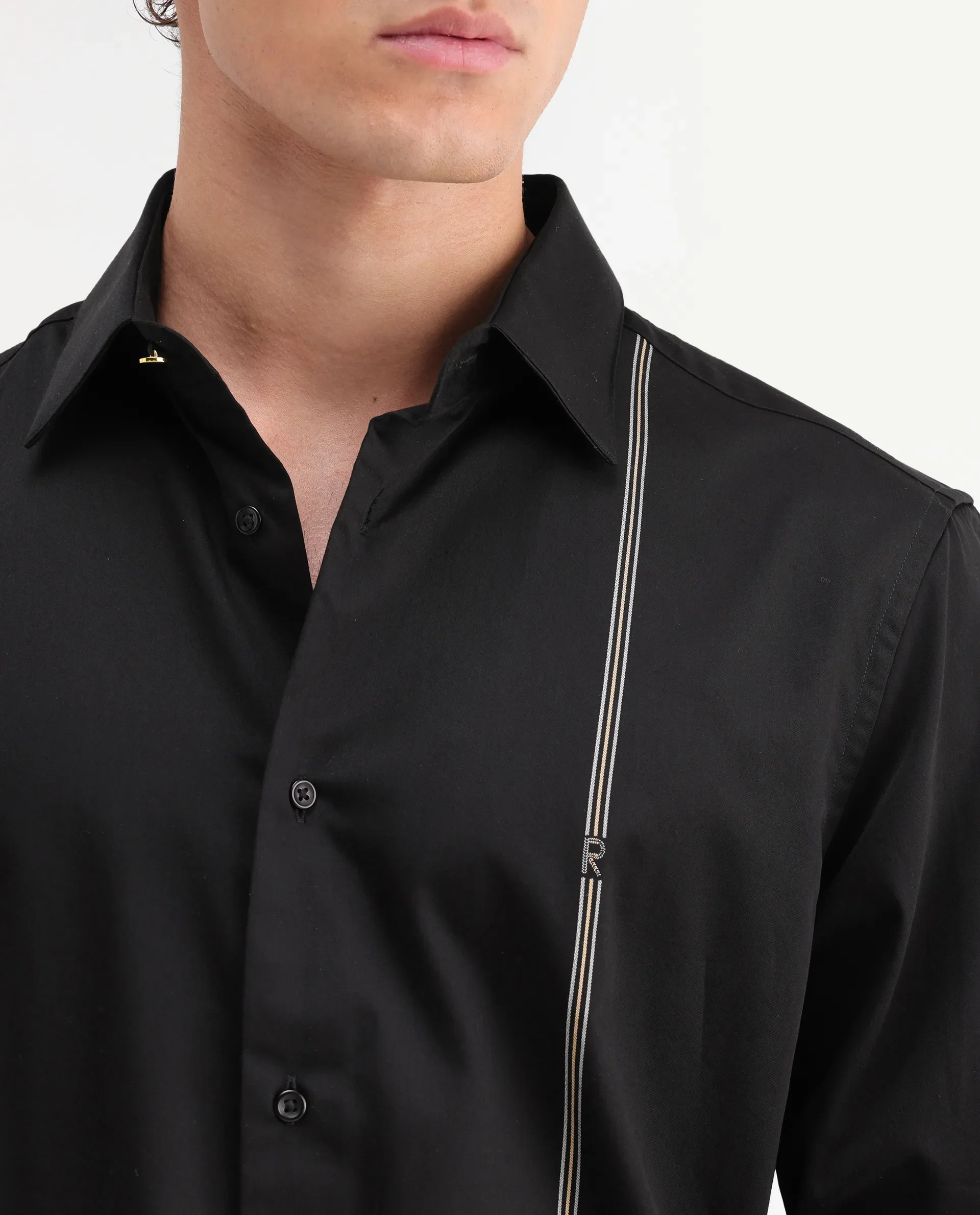 Rare Rabbit Men's Fump Black Cotton Jacquard Regular Fit Full Sleeve Collared Shirt - Image 7