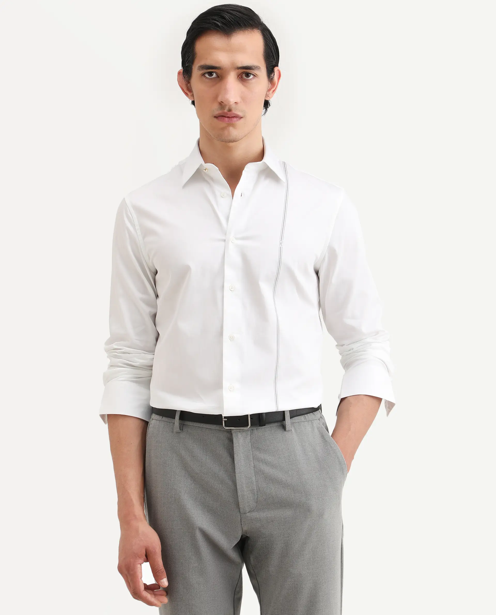 Rare Rabbit Men's Fump White Cotton Jacquard Regular Fit Full Sleeve Collared Shirt - Image 4