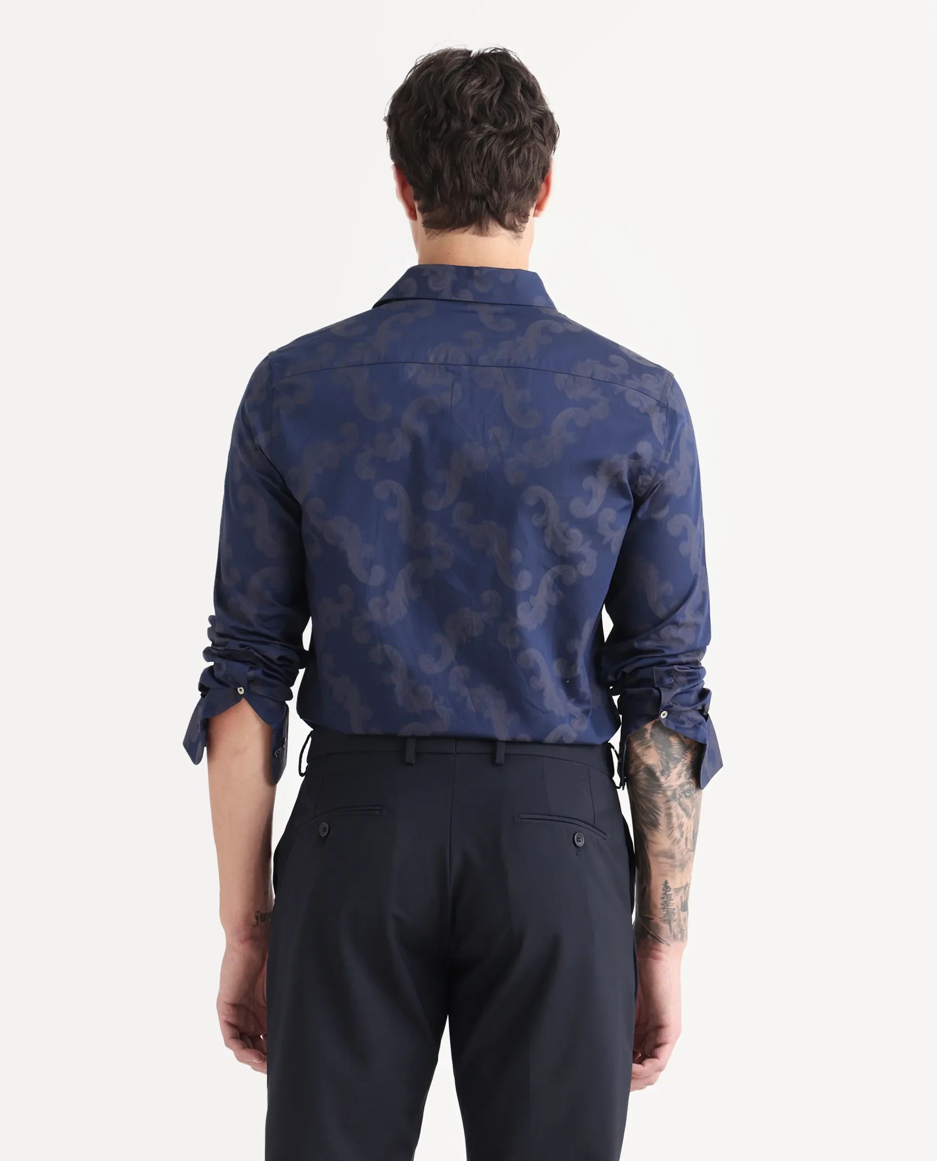 Rare Rabbit Men's Funo Blue Cotton Jacquard Regular Fit Full Sleeve Collared Shirt - Image 7