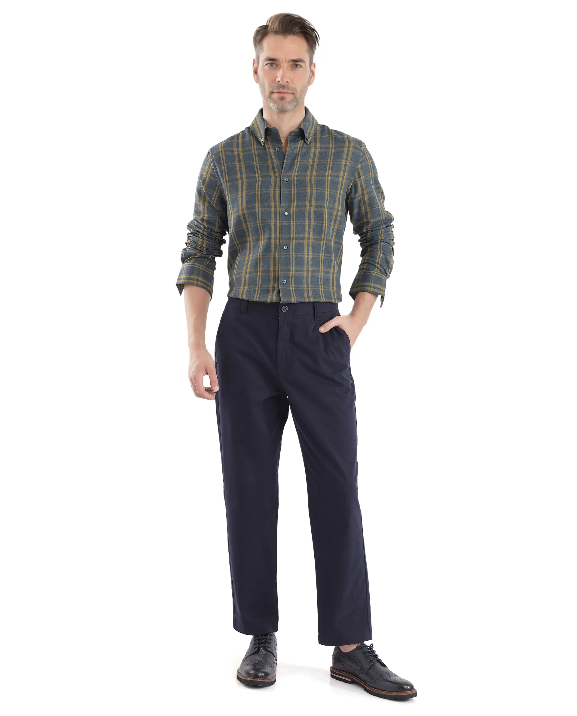 Rare Rabbit Men's Funto Dark Blue Cotton Checked Print Regular Fit Full Sleeve Collared Shirt - Image 2