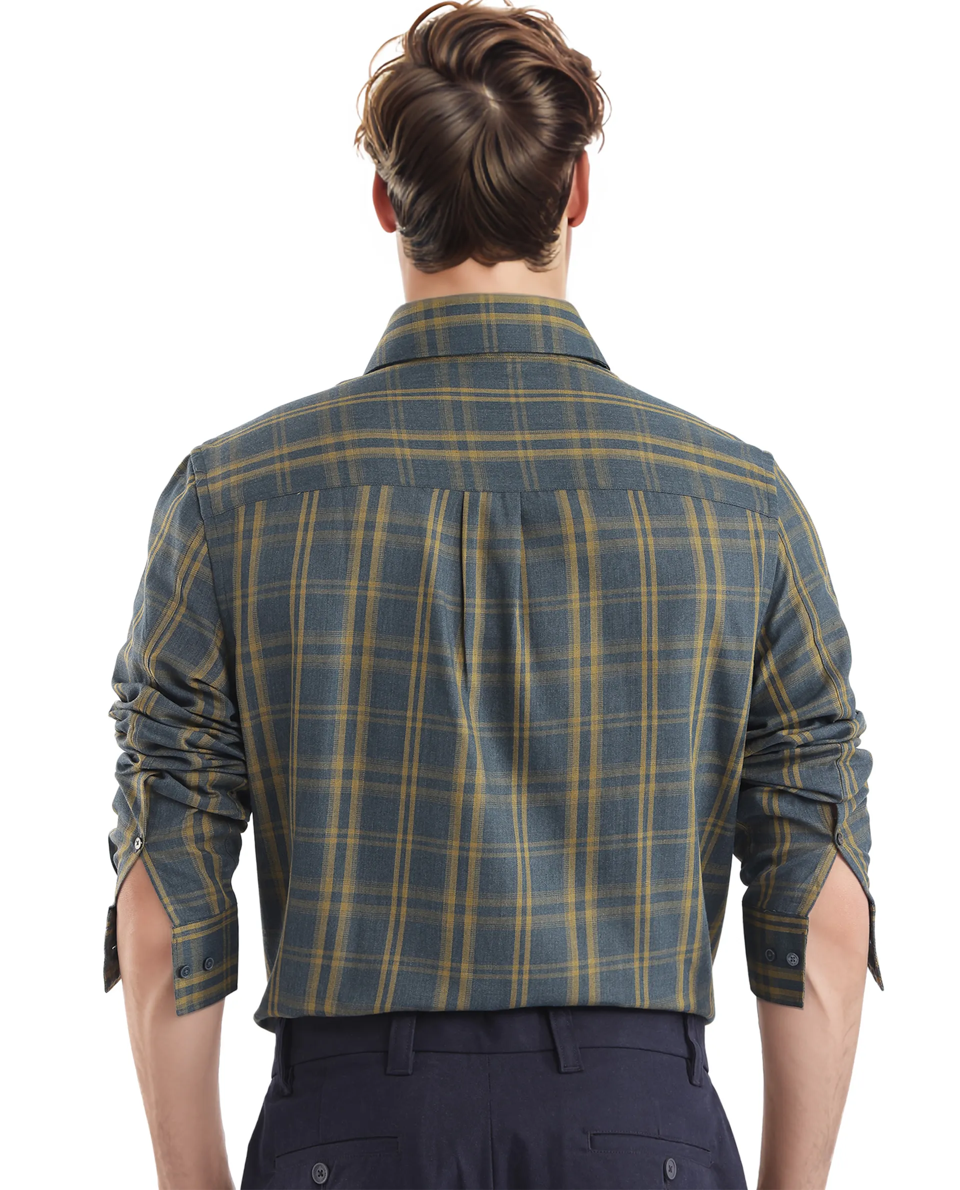 Rare Rabbit Men's Funto Dark Blue Cotton Checked Print Regular Fit Full Sleeve Collared Shirt - Image 4