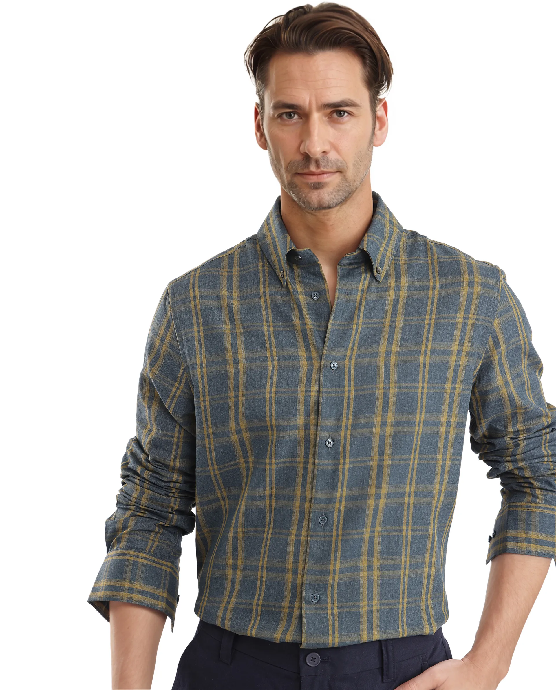 Rare Rabbit Men's Funto Dark Blue Cotton Checked Print Regular Fit Full Sleeve Collared Shirt - Image 7