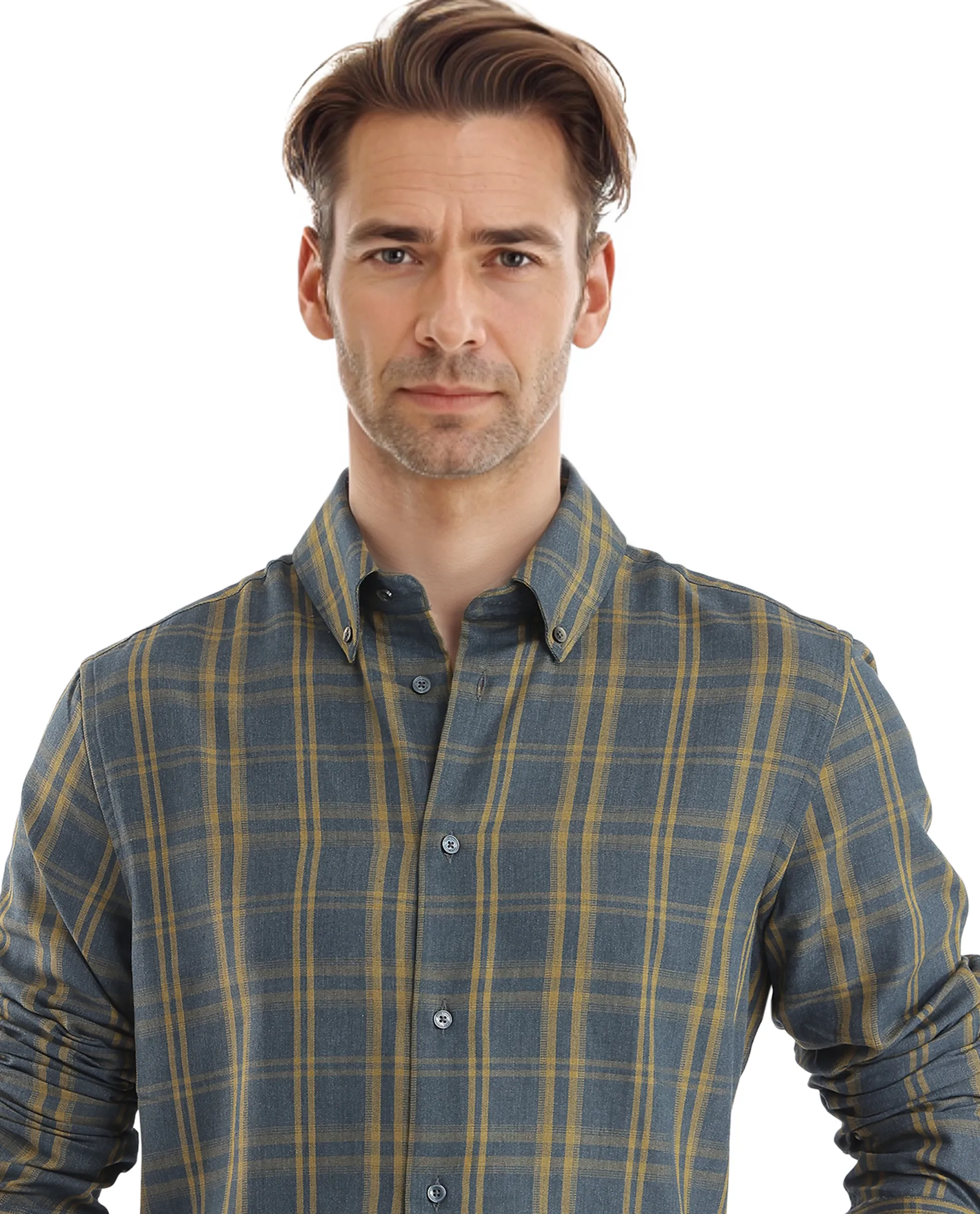 Rare Rabbit Men's Funto Dark Blue Cotton Checked Print Regular Fit Full Sleeve Collared Shirt - Image 9