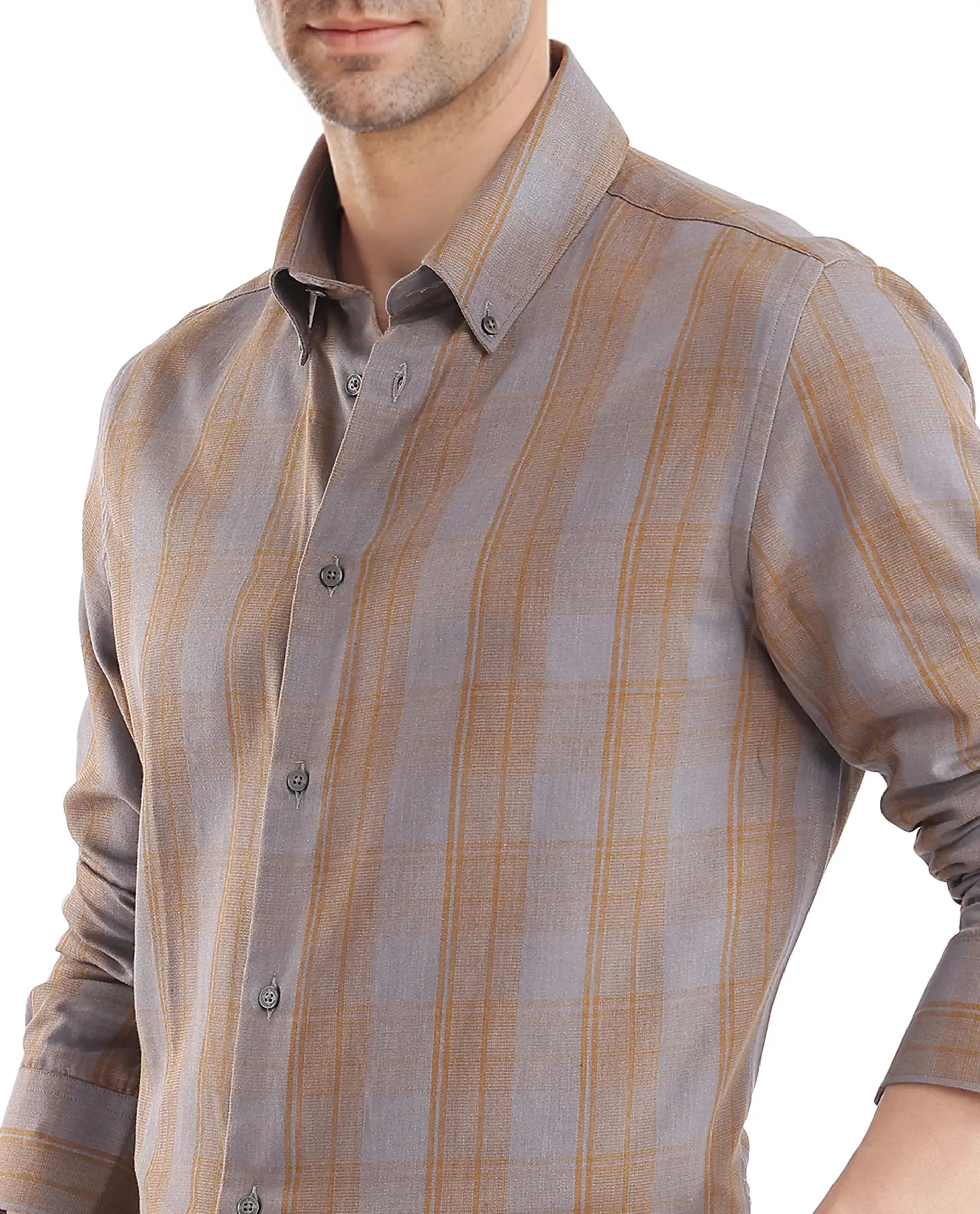Rare Rabbit Men's Funto Dark Grey Cotton Checked Print Regular Fit Full Sleeve Collared Shirt - Image 3