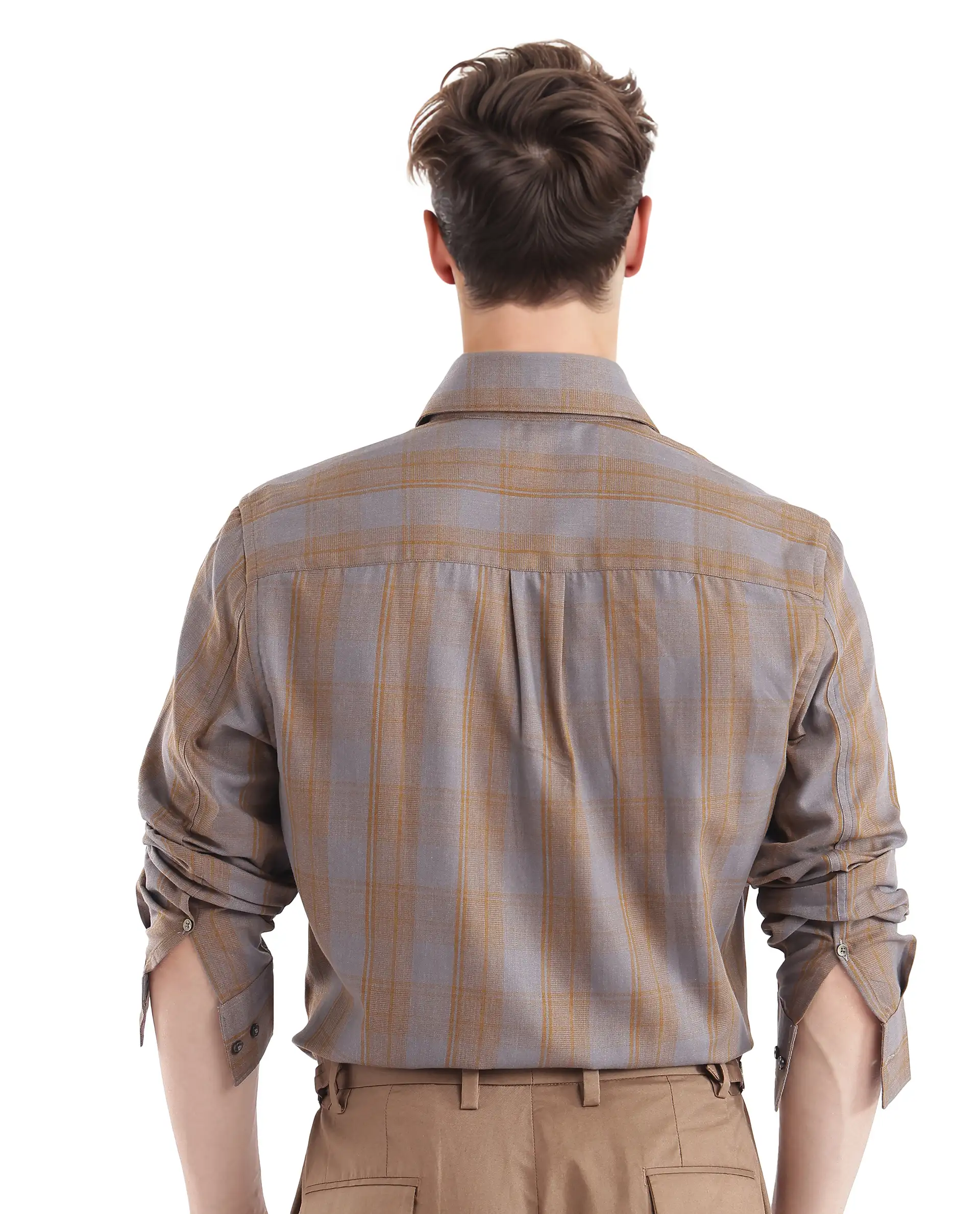 Rare Rabbit Men's Funto Dark Grey Cotton Checked Print Regular Fit Full Sleeve Collared Shirt - Image 4