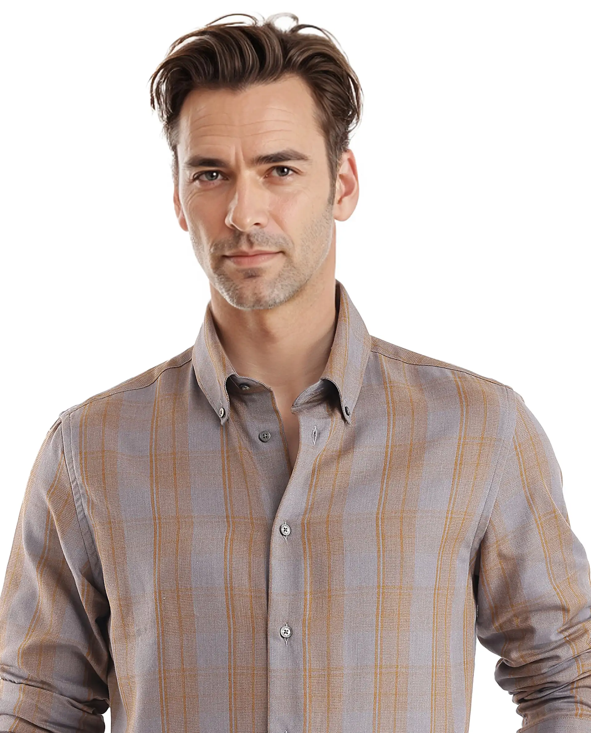 Rare Rabbit Men's Funto Dark Grey Cotton Checked Print Regular Fit Full Sleeve Collared Shirt - Image 5