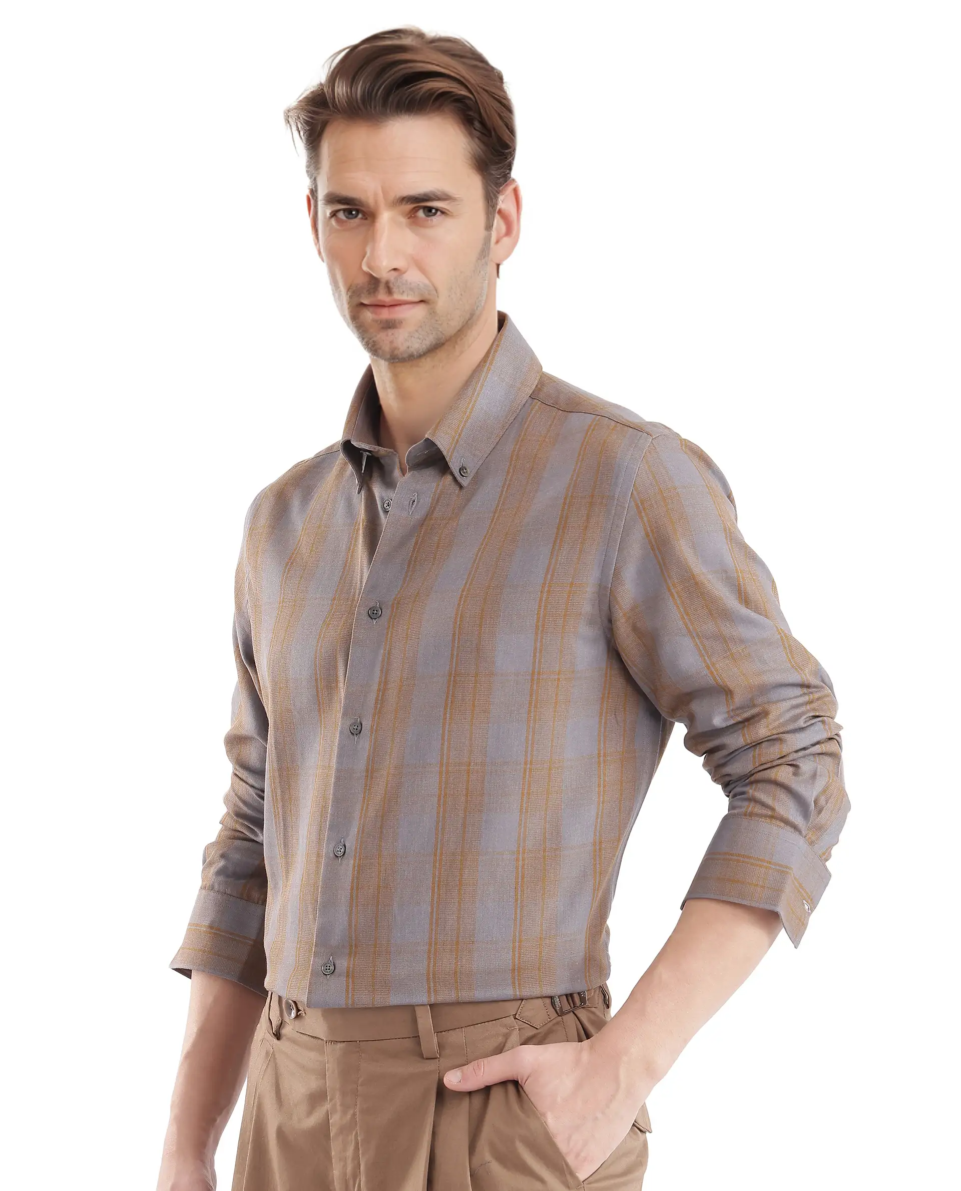 Rare Rabbit Men's Funto Dark Grey Cotton Checked Print Regular Fit Full Sleeve Collared Shirt - Image 6