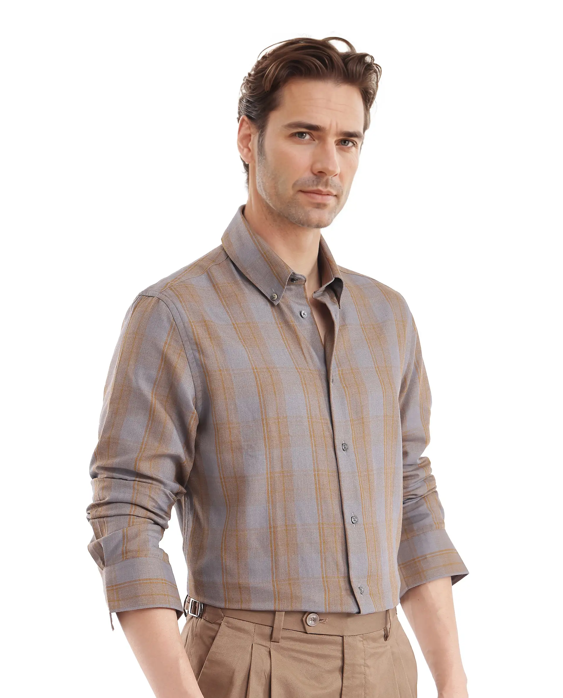 Rare Rabbit Men's Funto Dark Grey Cotton Checked Print Regular Fit Full Sleeve Collared Shirt - Image 7