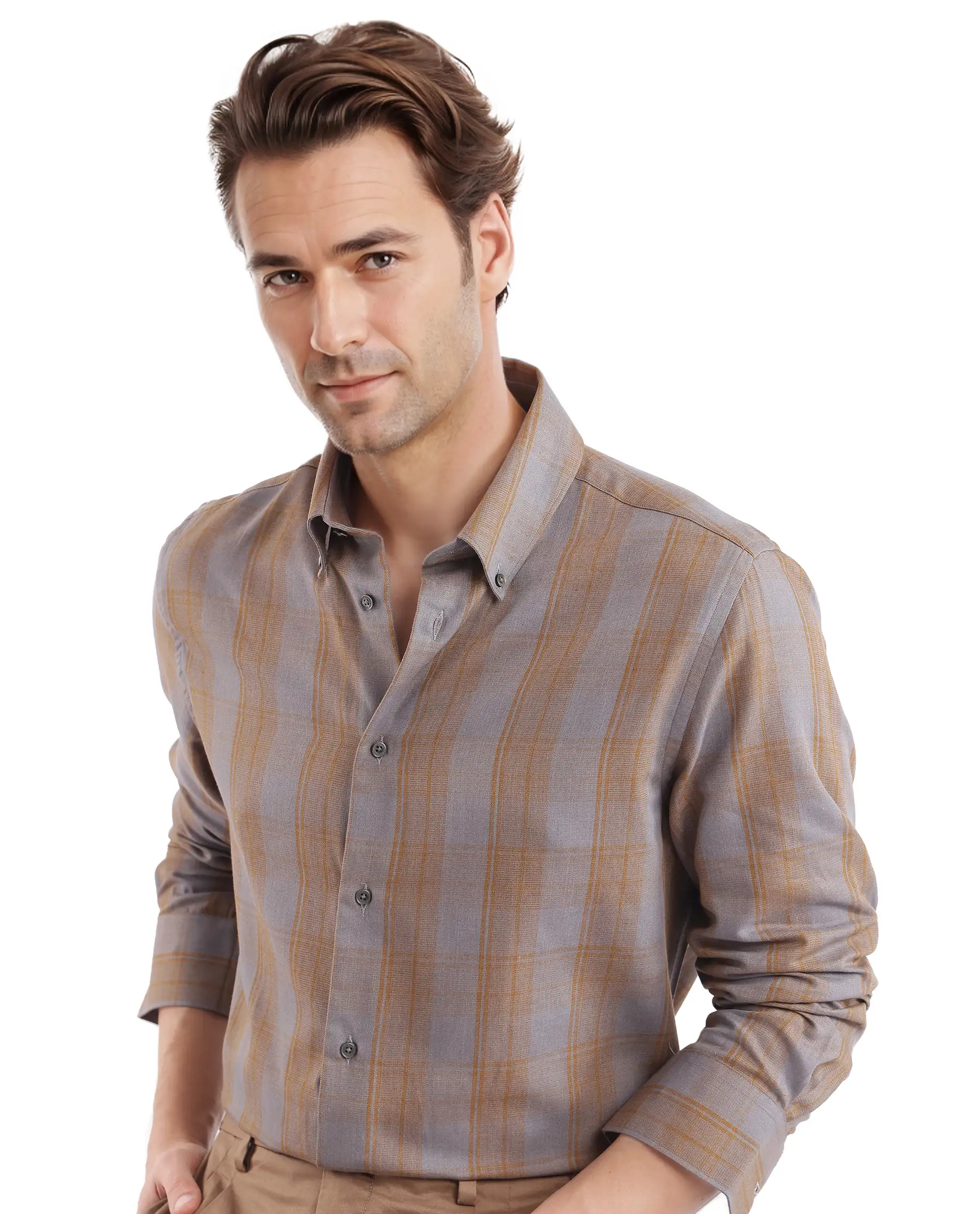 Rare Rabbit Men's Funto Dark Grey Cotton Checked Print Regular Fit Full Sleeve Collared Shirt - Image 8