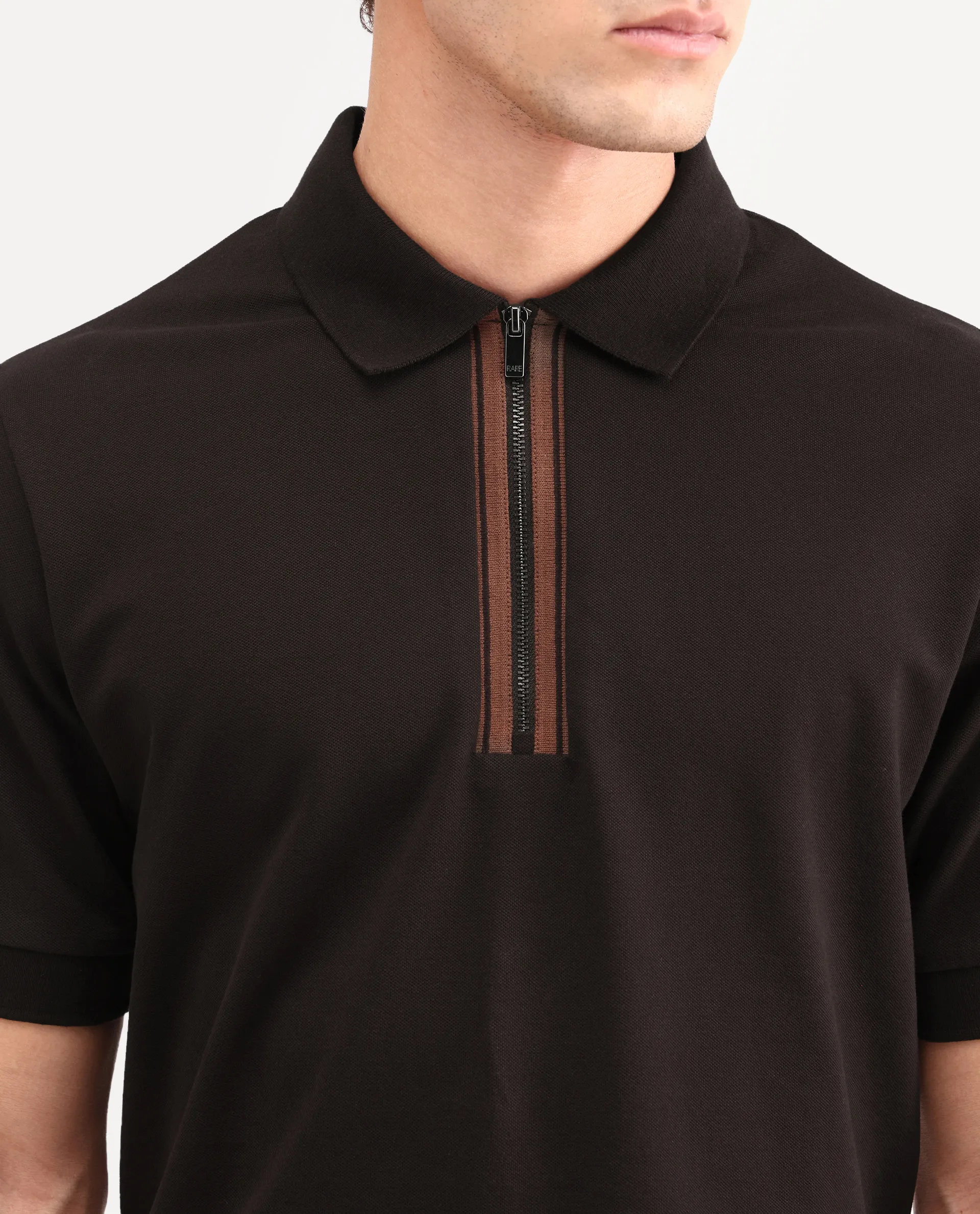 Rare Rabbit Men's Fur Brown Cotton Fabric Spread Collar Regular Fit Embroidered Polo - Image 7