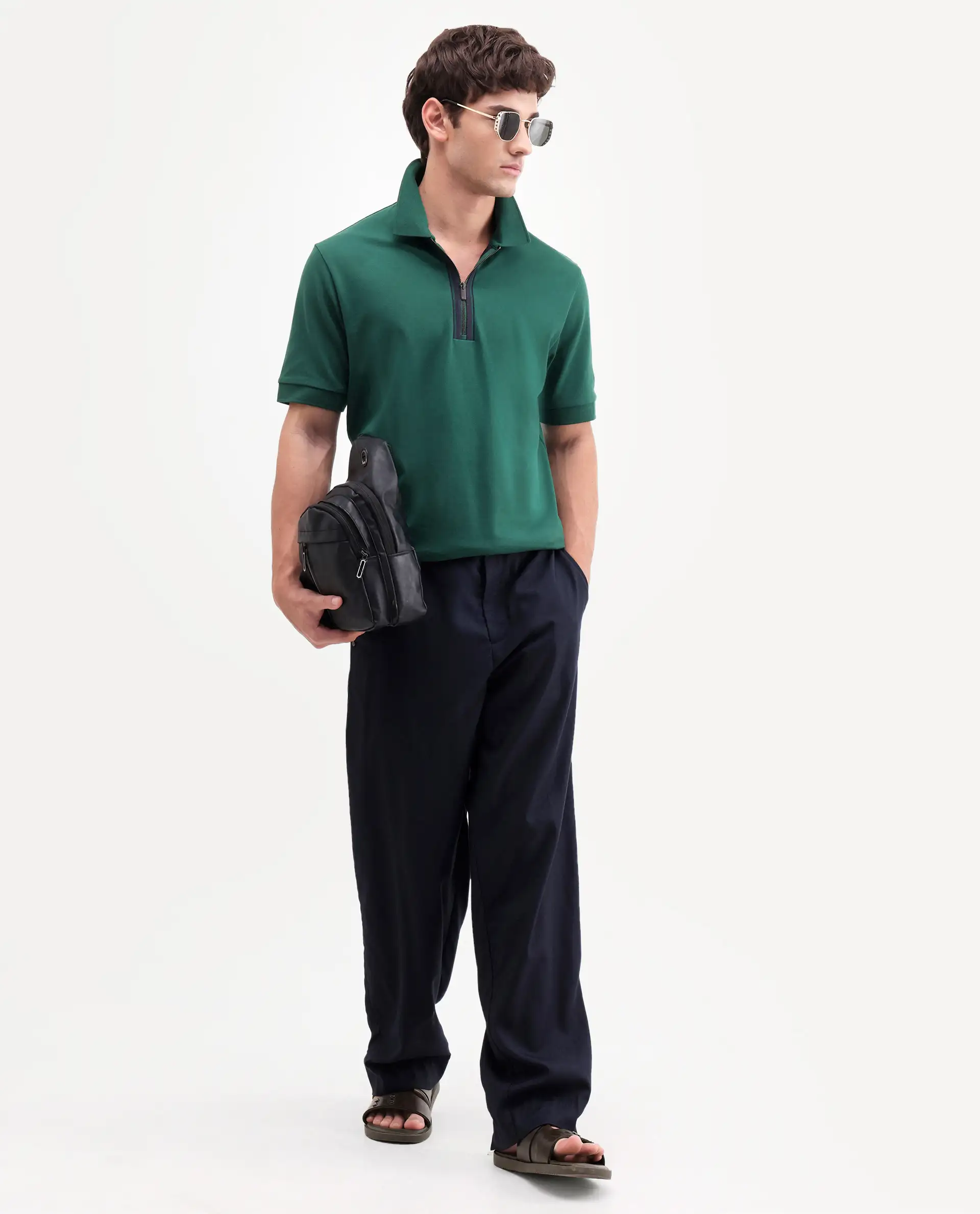 Rare Rabbit Men's Fur Dark Green Cotton Fabric Spread Collar Regular Fit Embroidered Polo - Image 2