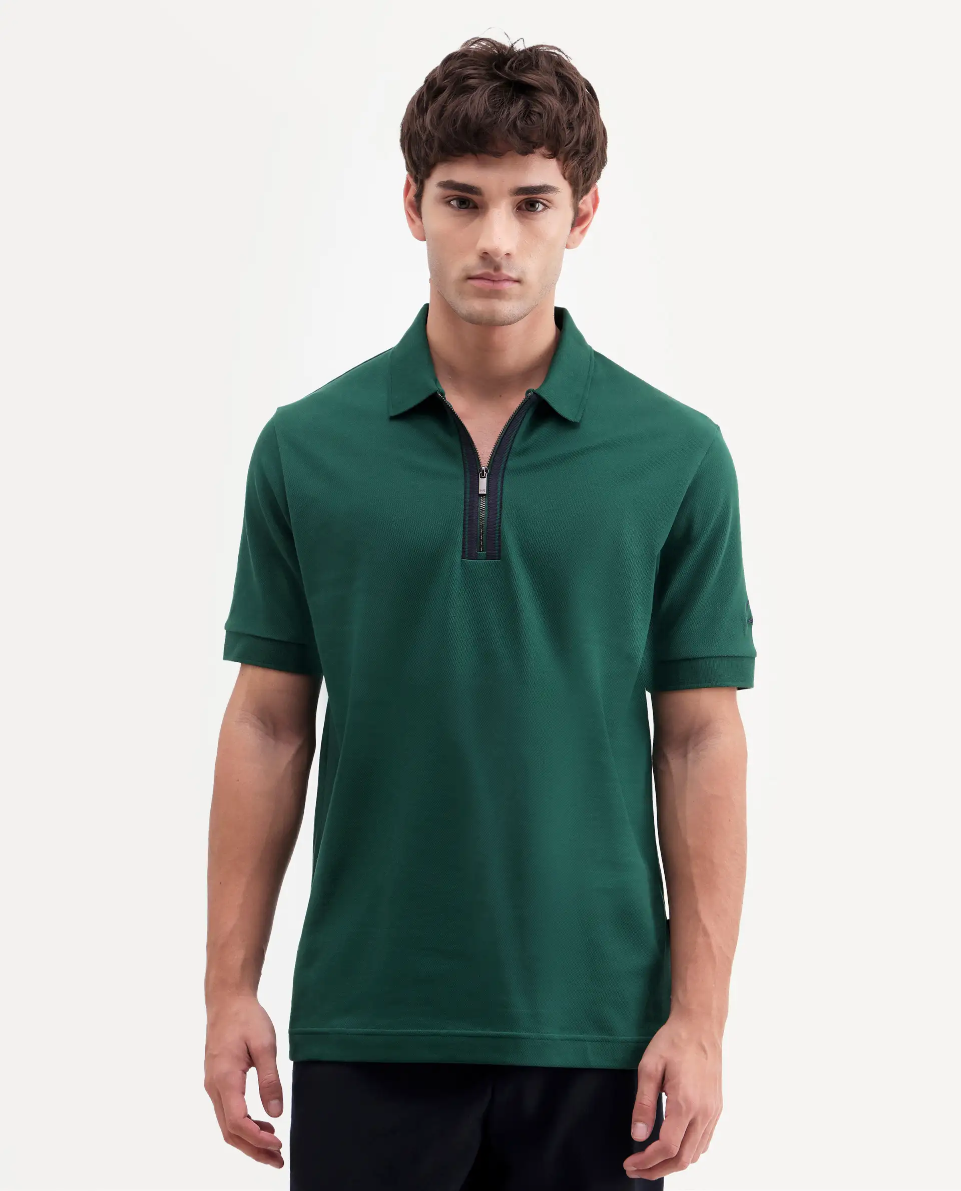 Rare Rabbit Men's Fur Dark Green Cotton Fabric Spread Collar Regular Fit Embroidered Polo - Image 4
