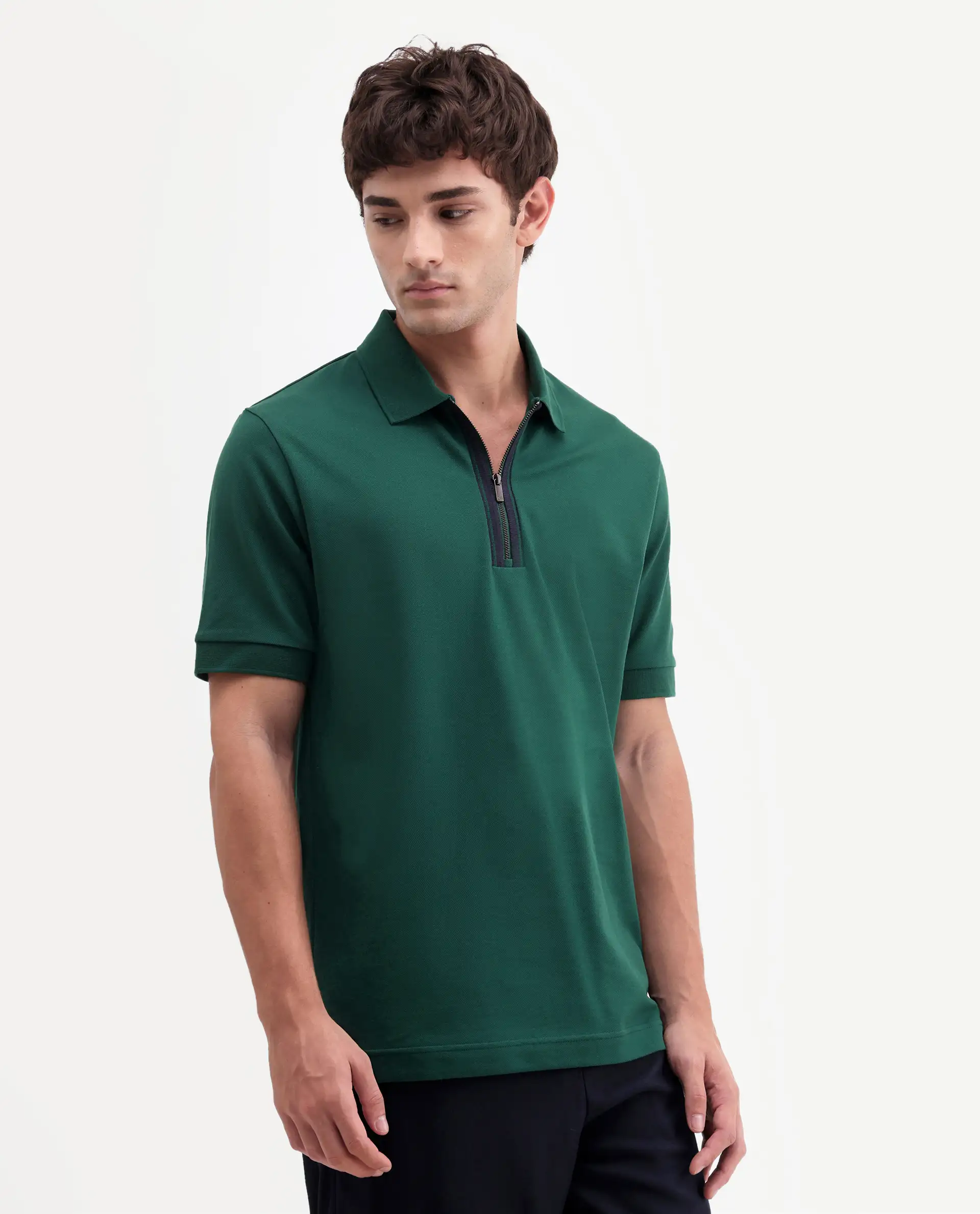 Rare Rabbit Men's Fur Dark Green Cotton Fabric Spread Collar Regular Fit Embroidered Polo - Image 5