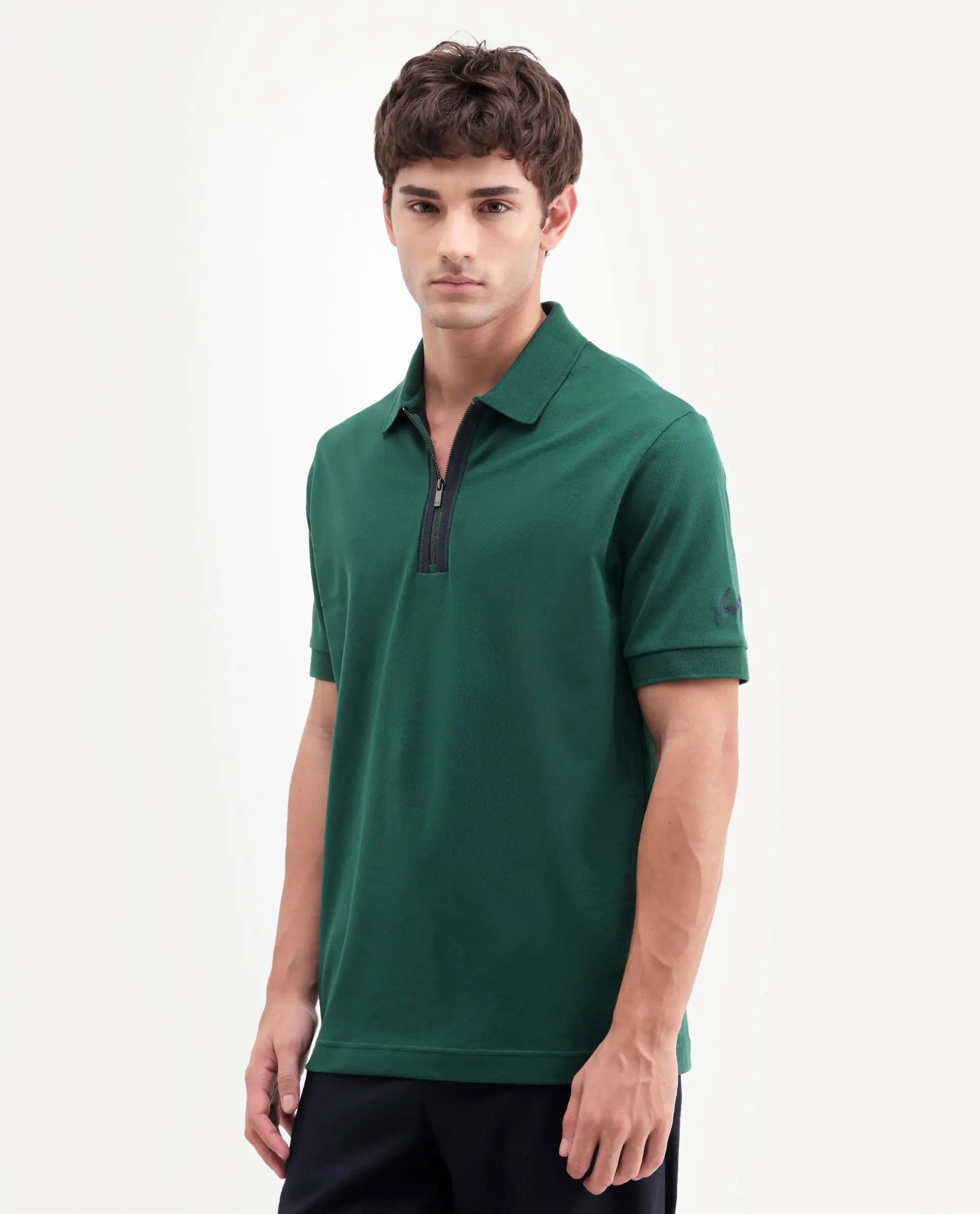 Rare Rabbit Men's Fur Dark Green Cotton Fabric Spread Collar Regular Fit Embroidered Polo - Image 6