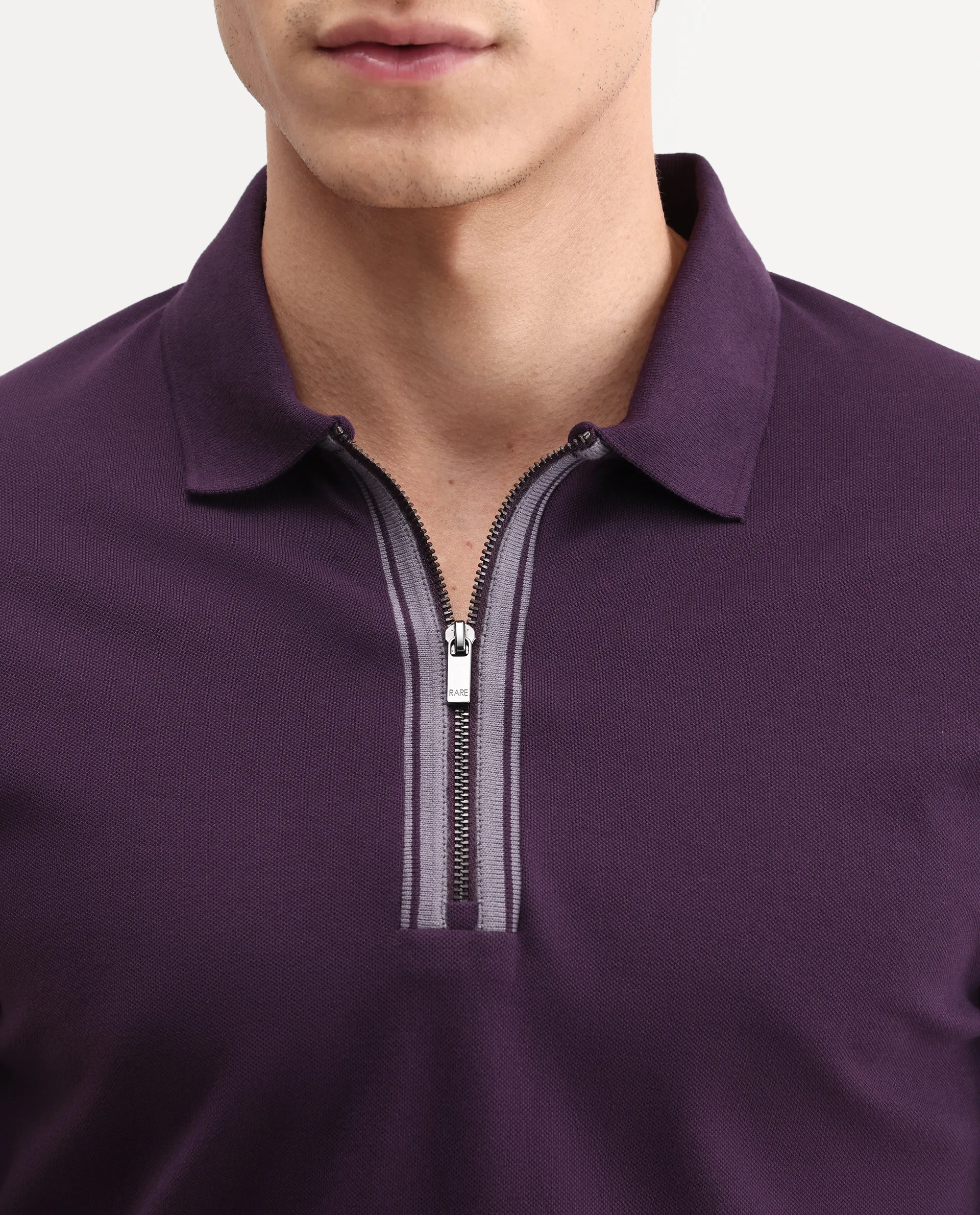 Rare Rabbit Men's Fur Dark Purple Cotton Fabric Spread Collar Regular Fit Embroidered Polo - Image 5