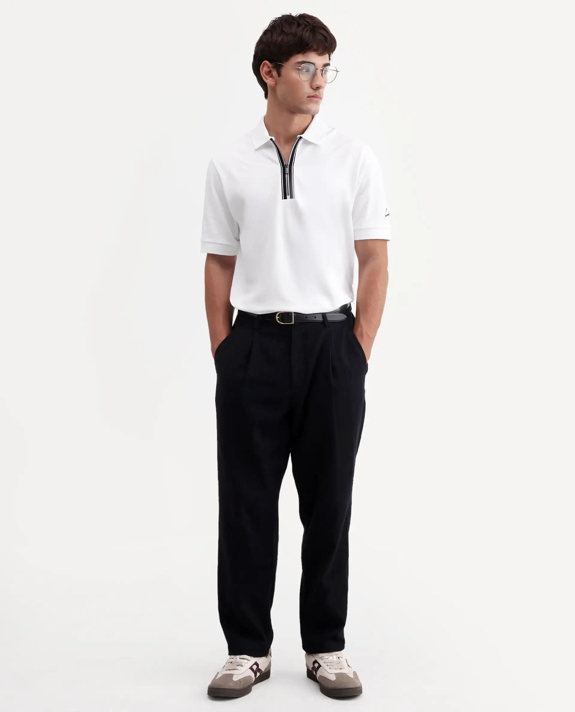 Rare Rabbit Men's Fur White Cotton Fabric Spread Collar Regular Fit Plain Polo - Image 2