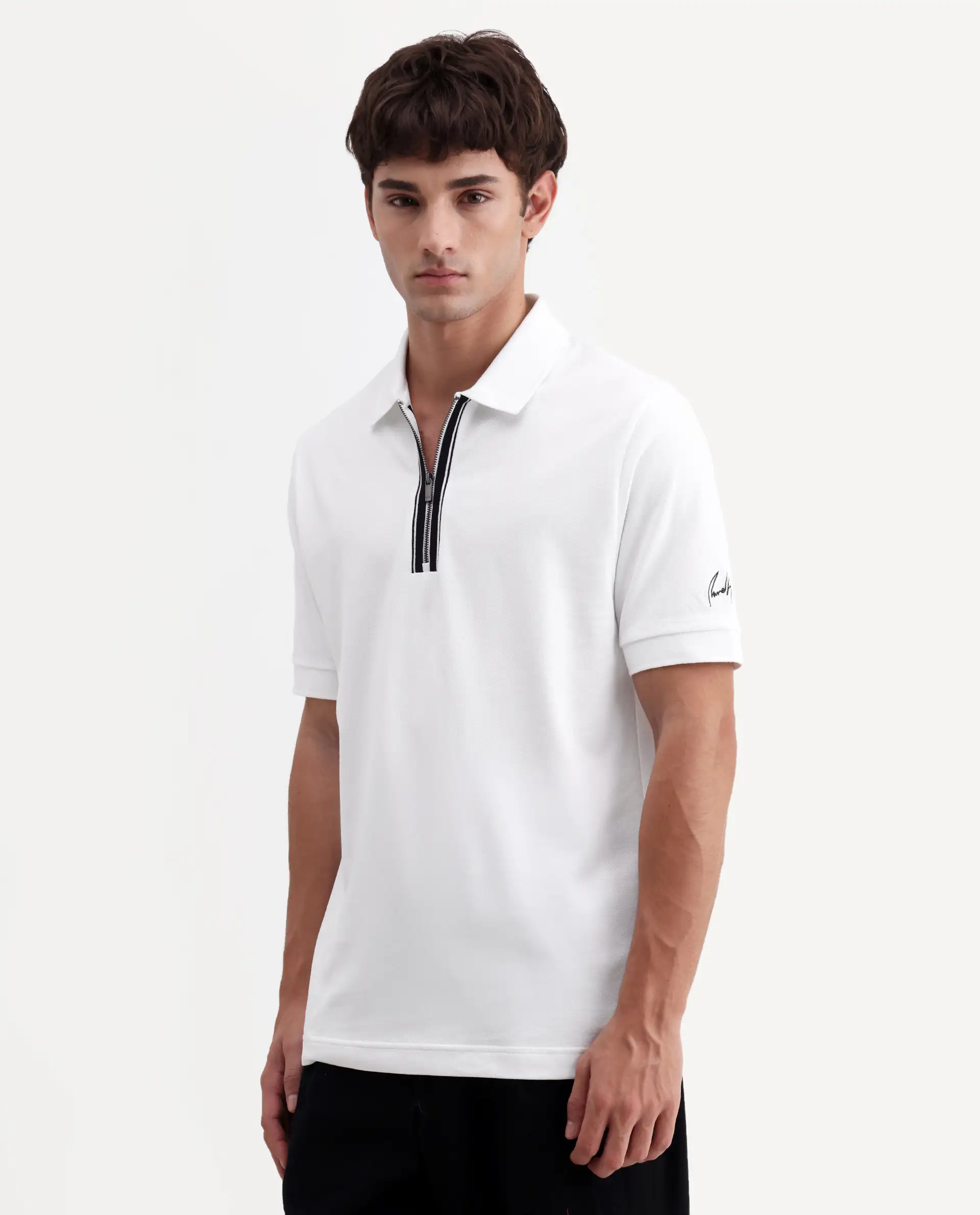 Rare Rabbit Men's Fur White Cotton Fabric Spread Collar Regular Fit Plain Polo - Image 6