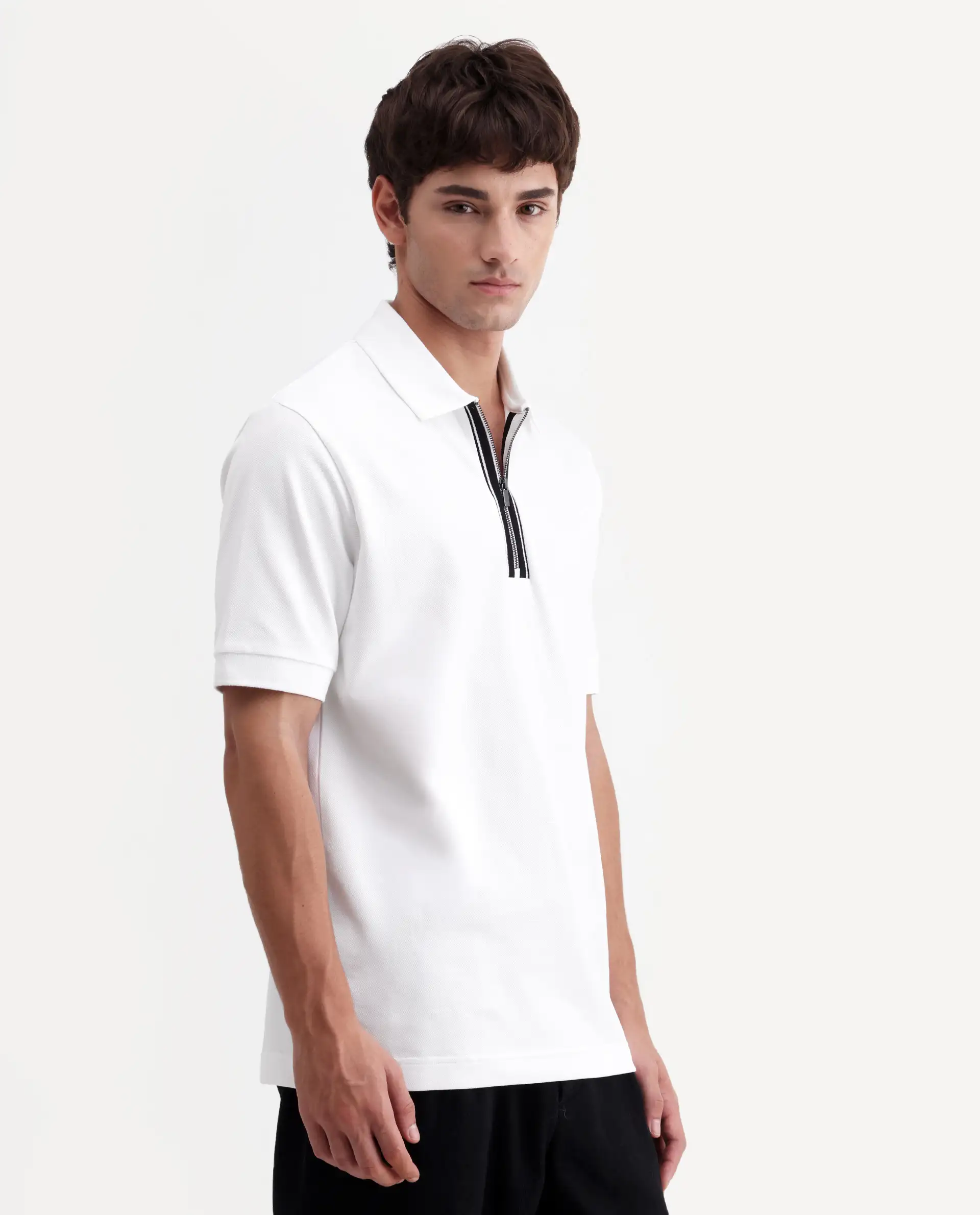 Rare Rabbit Men's Fur White Cotton Fabric Spread Collar Regular Fit Plain Polo - Image 7
