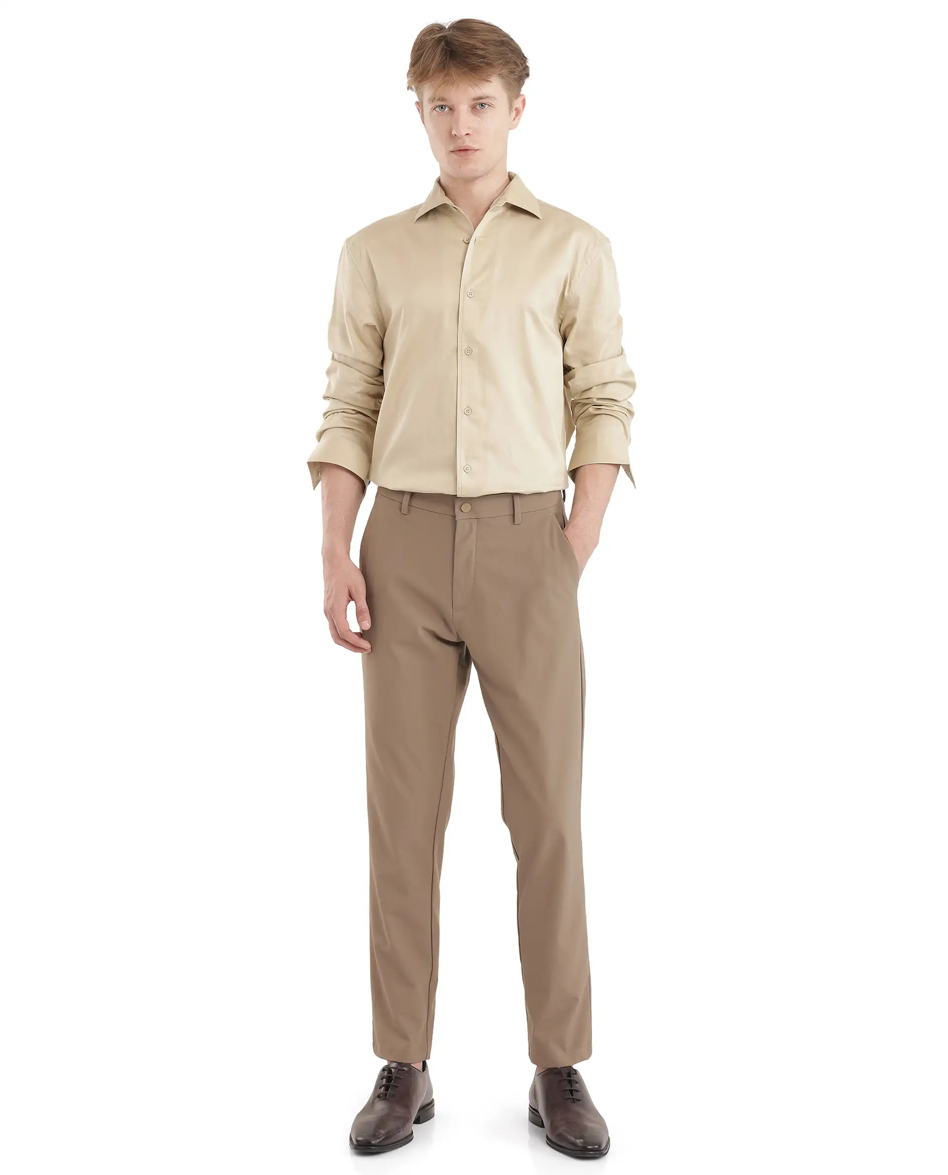 Rare Rabbit Men's Fury Beige Cotton Plain Relaxed Fit Full Sleeve Collared Shirt - Image 3