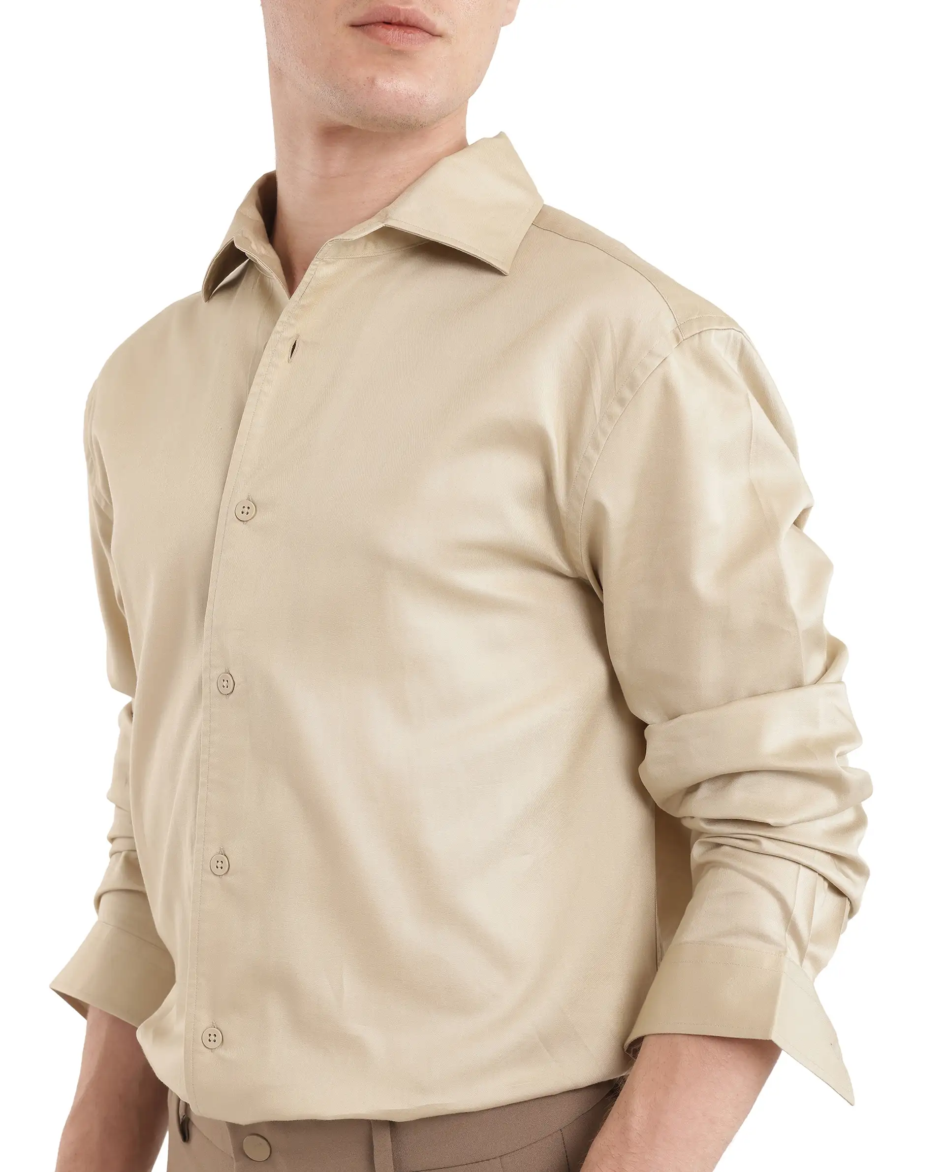 Rare Rabbit Men's Fury Beige Cotton Plain Relaxed Fit Full Sleeve Collared Shirt - Image 5
