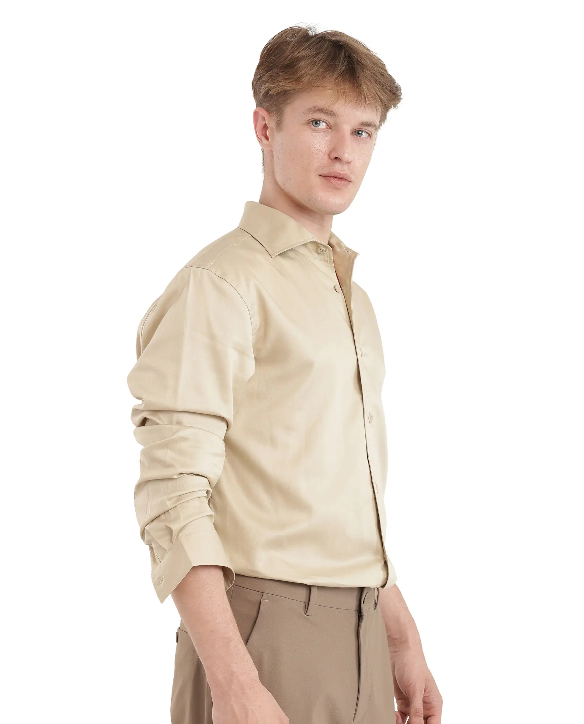 Rare Rabbit Men's Fury Beige Cotton Plain Relaxed Fit Full Sleeve Collared Shirt - Image 7