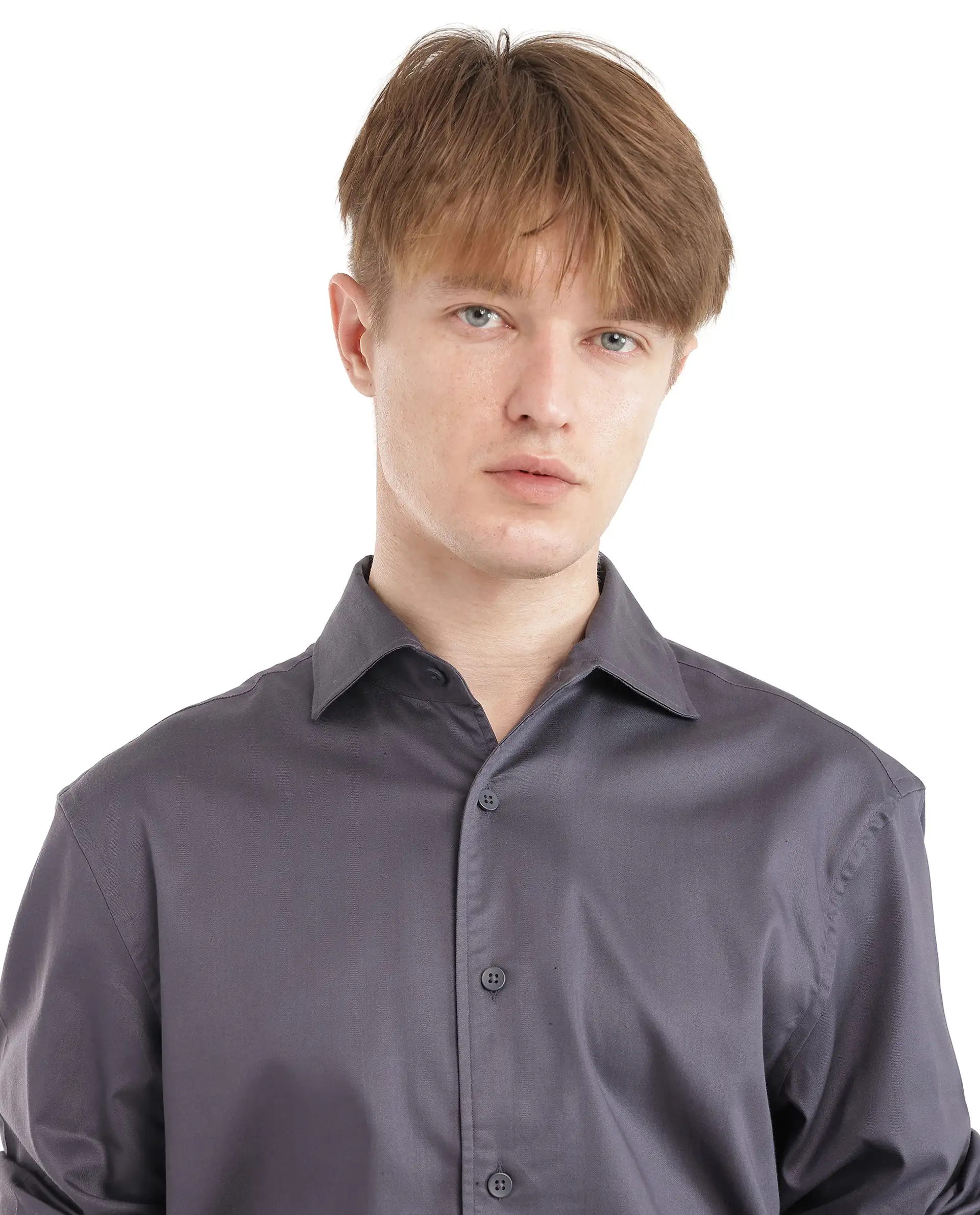 Rare Rabbit Men's Fury Dark Grey Cotton Plain Relaxed Fit Full Sleeve Collared Shirt - Image 8