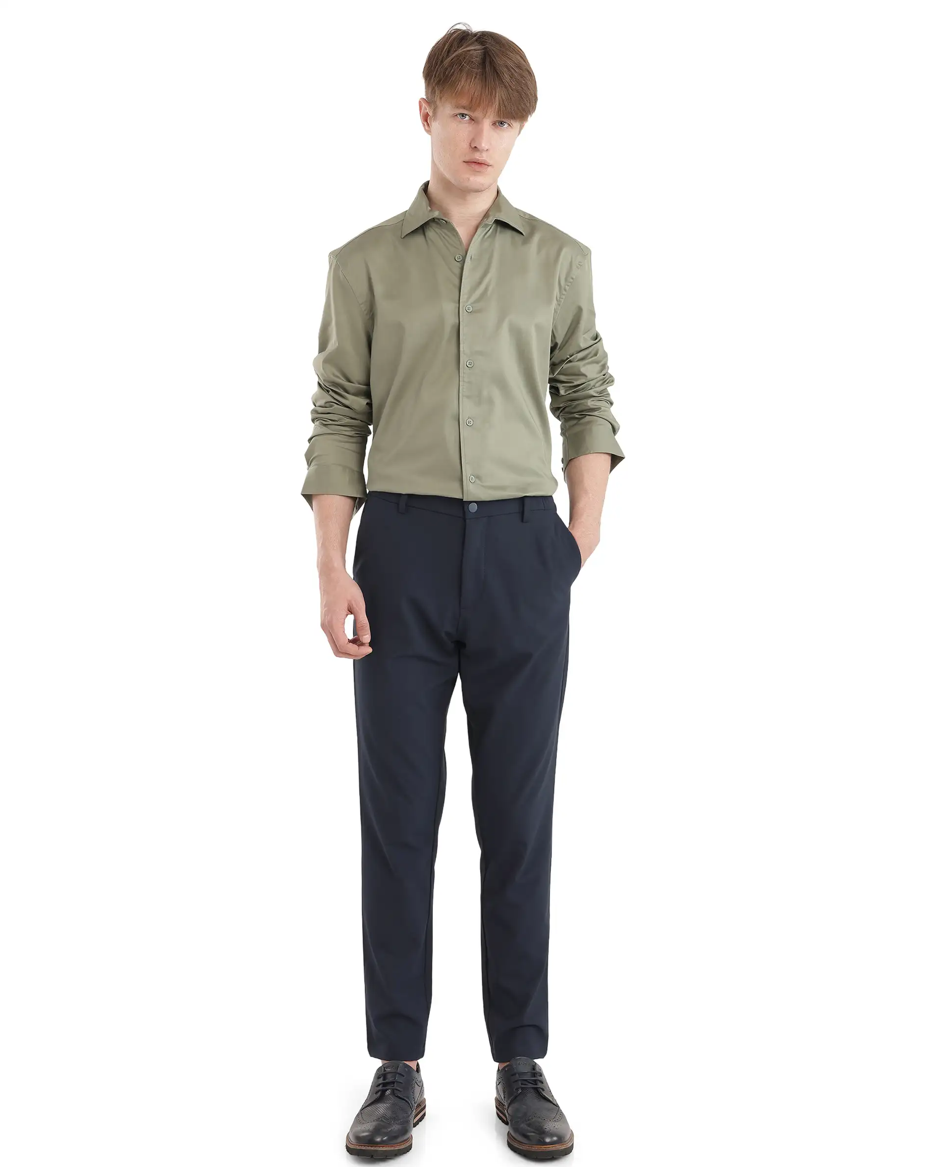 Rare Rabbit Men's Fury Dusky Green Cotton Plain Relaxed Fit Full Sleeve Collared Shirt - Image 2