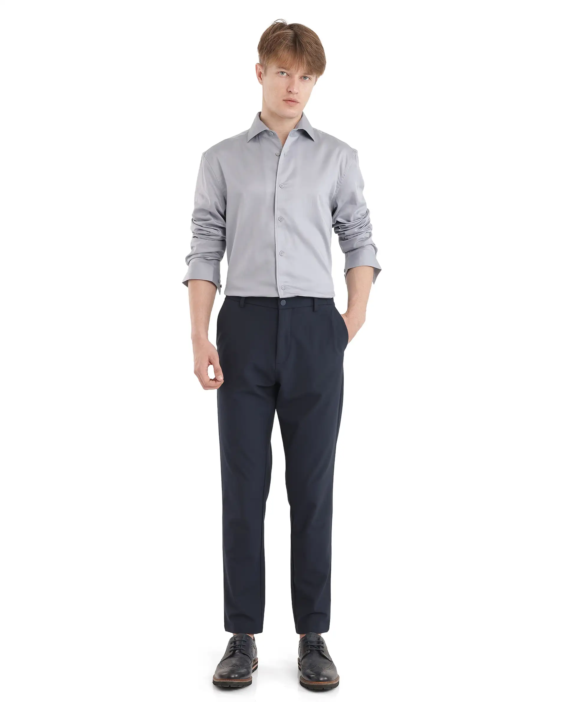 Rare Rabbit Men's Fury Light Blue Cotton Plain Relaxed Fit Full Sleeve Collared Shirt - Image 2