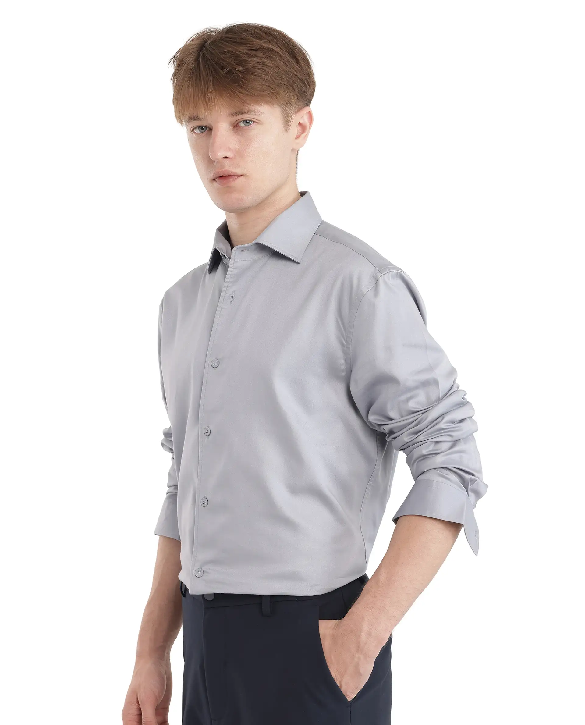 Rare Rabbit Men's Fury Light Blue Cotton Plain Relaxed Fit Full Sleeve Collared Shirt - Image 3