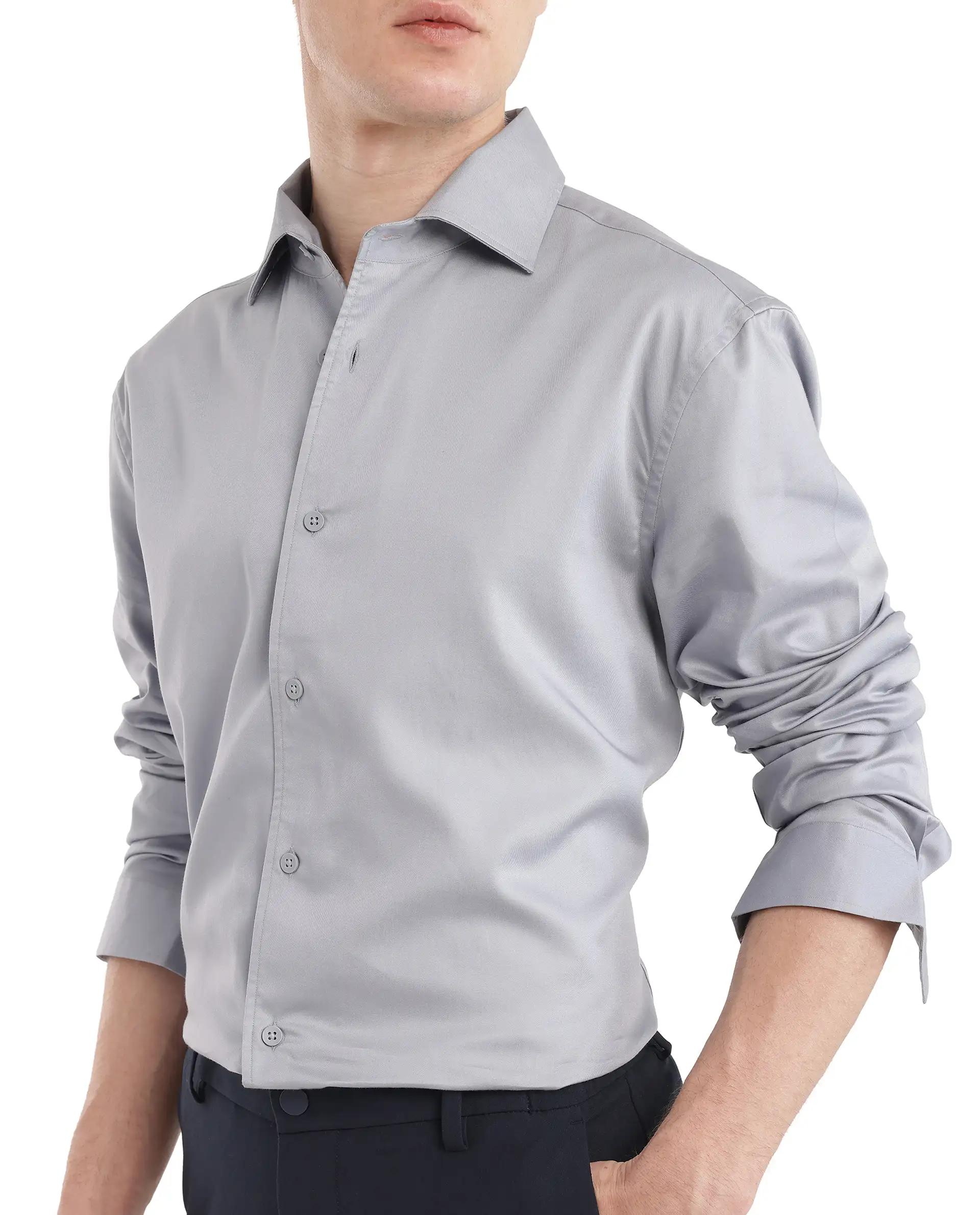Rare Rabbit Men's Fury Light Blue Cotton Plain Relaxed Fit Full Sleeve Collared Shirt - Image 4
